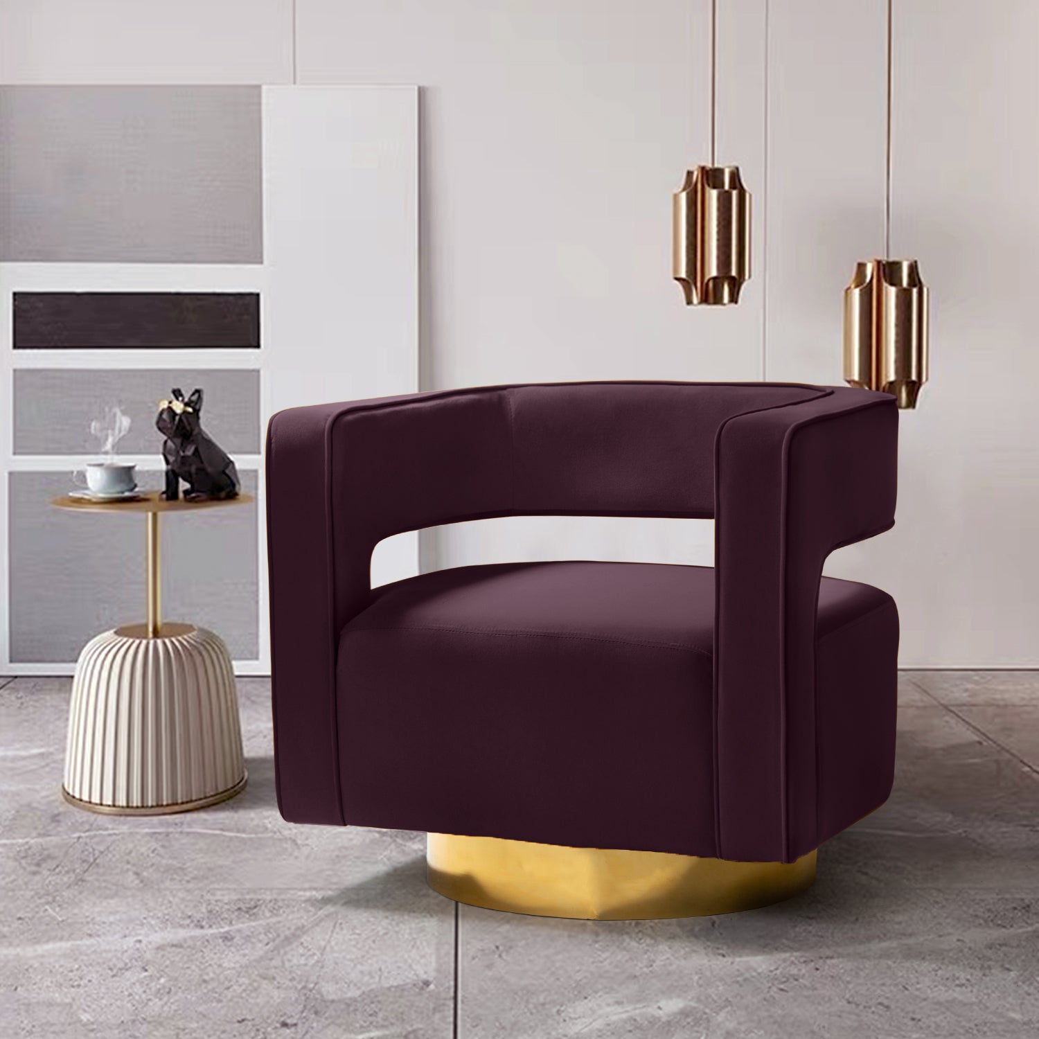 Blanca Swivel Barrel Chair in Purple