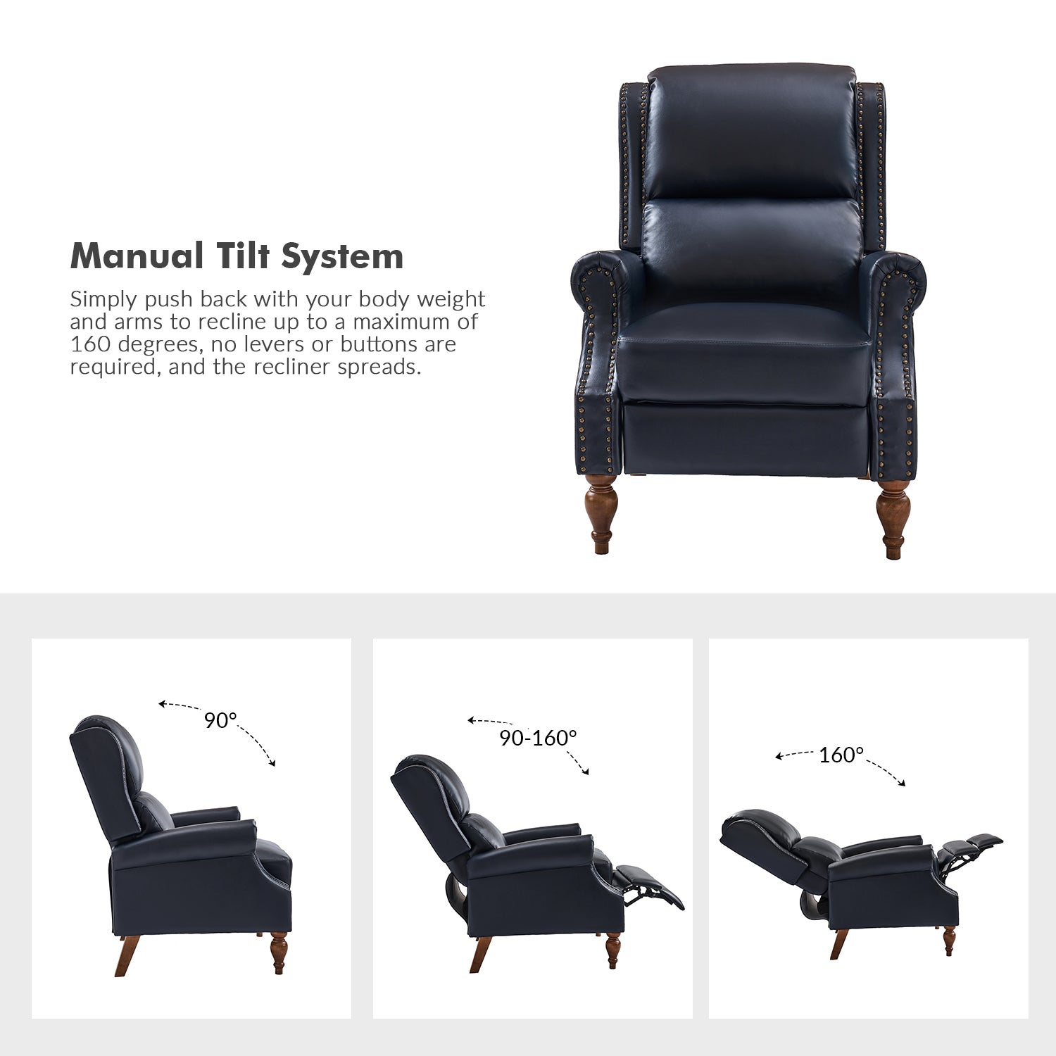 Rosalie Vegan Leather Manual Recliner in Navy
