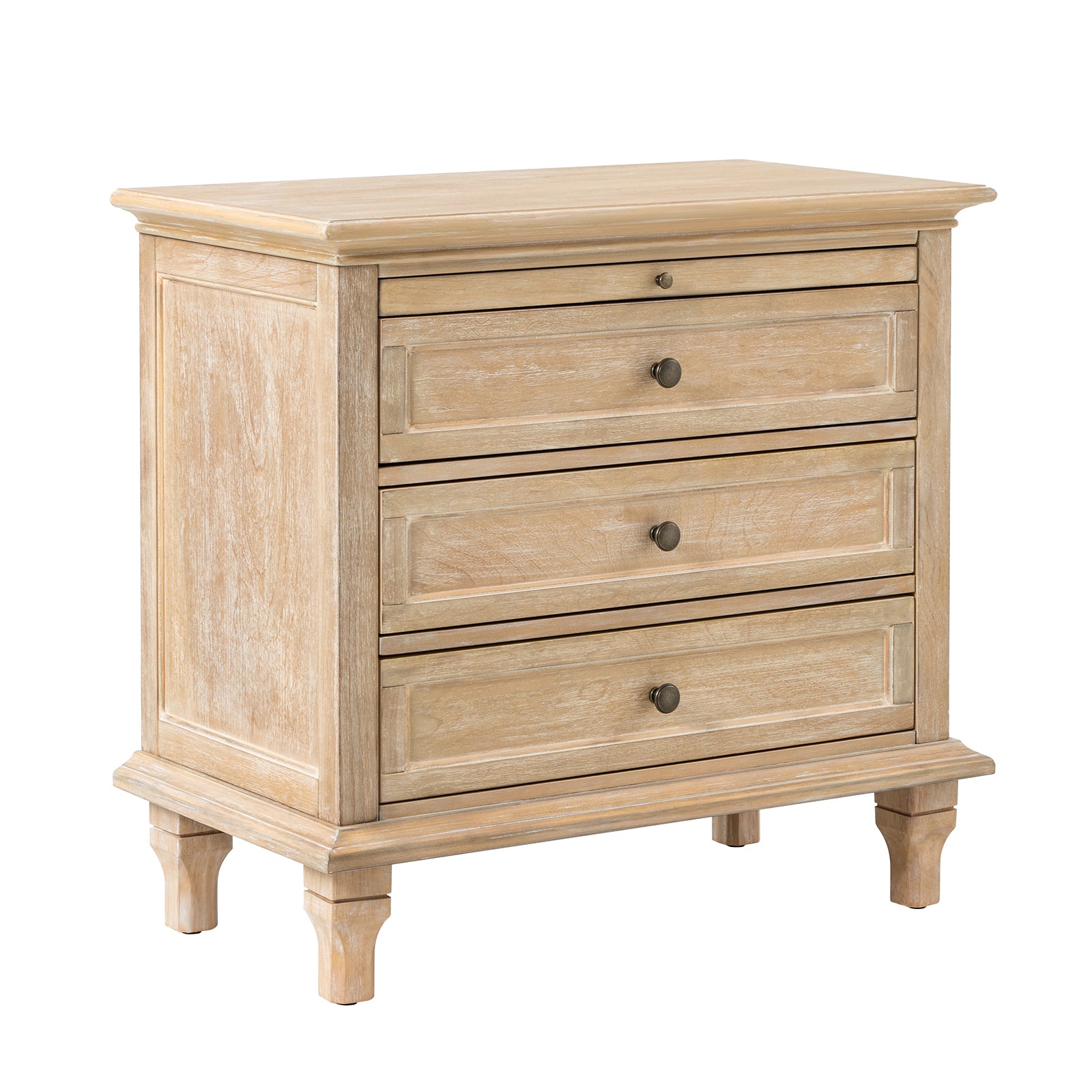 Dominic 3 - Drawer Nightstand with  Built-In Outlets-NATURAL in Natural