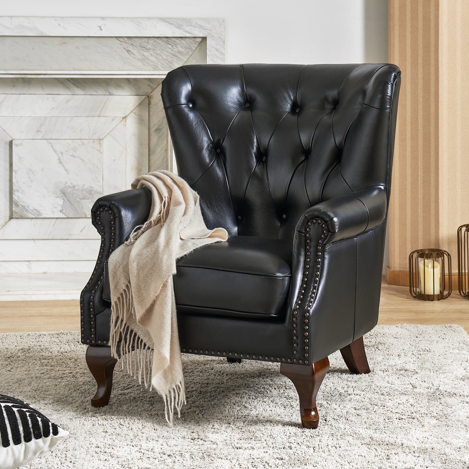 Anthony Genuine Leather Armchair in Black