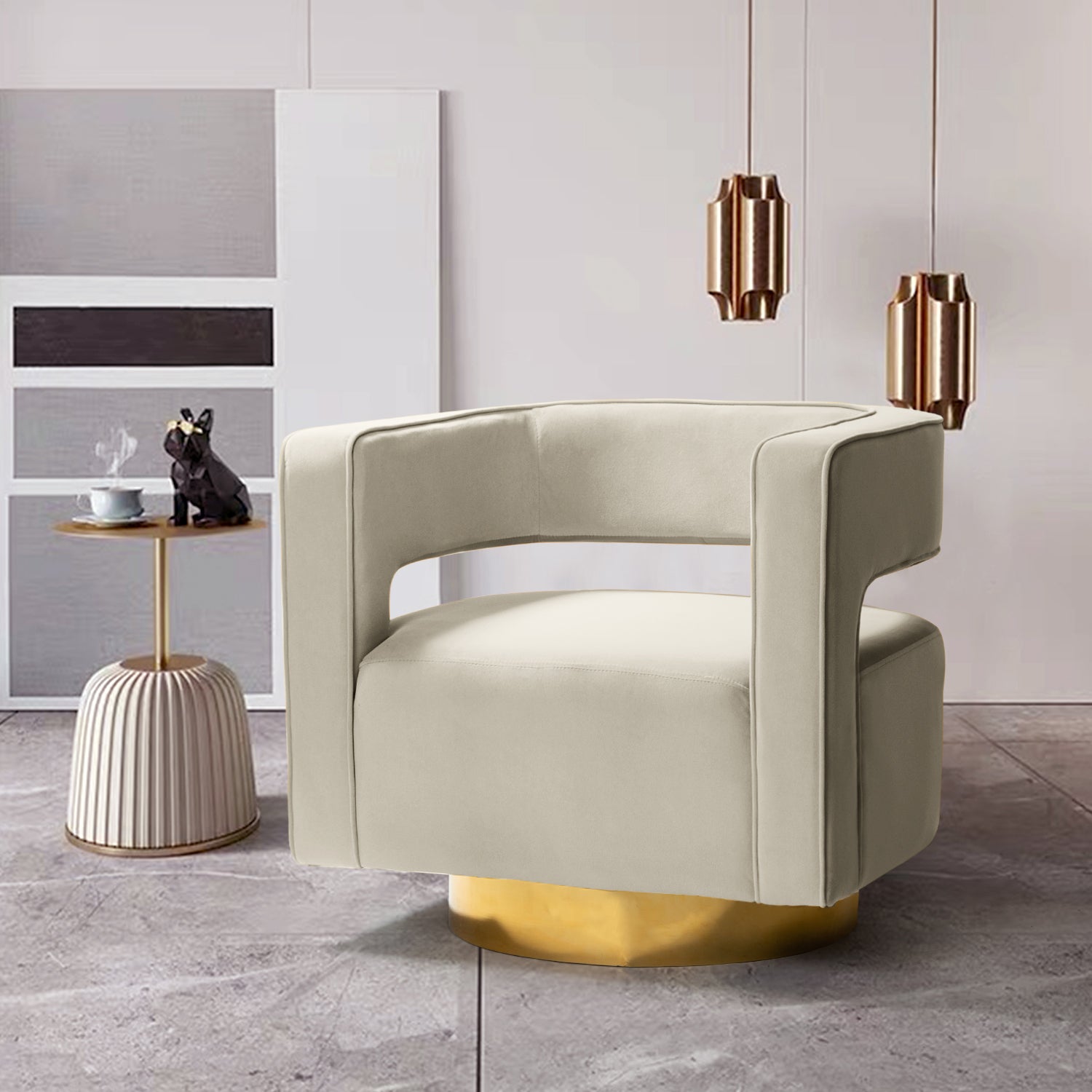 Blanca Swivel Barrel Chair in Tan