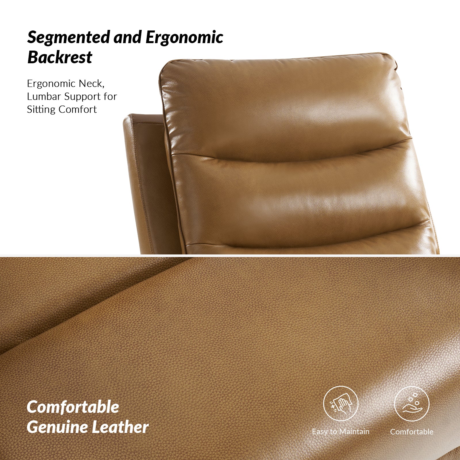 Konradin Genuine Leather Swivel Rocking Manual Recliner in Camel