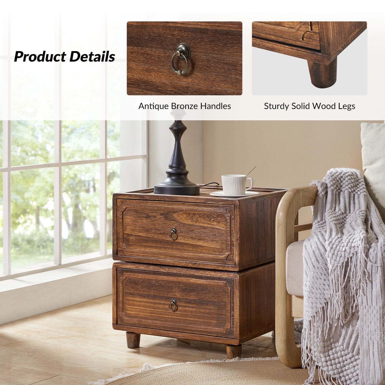 Nicole 2-Drawer Nightstand in Walnut