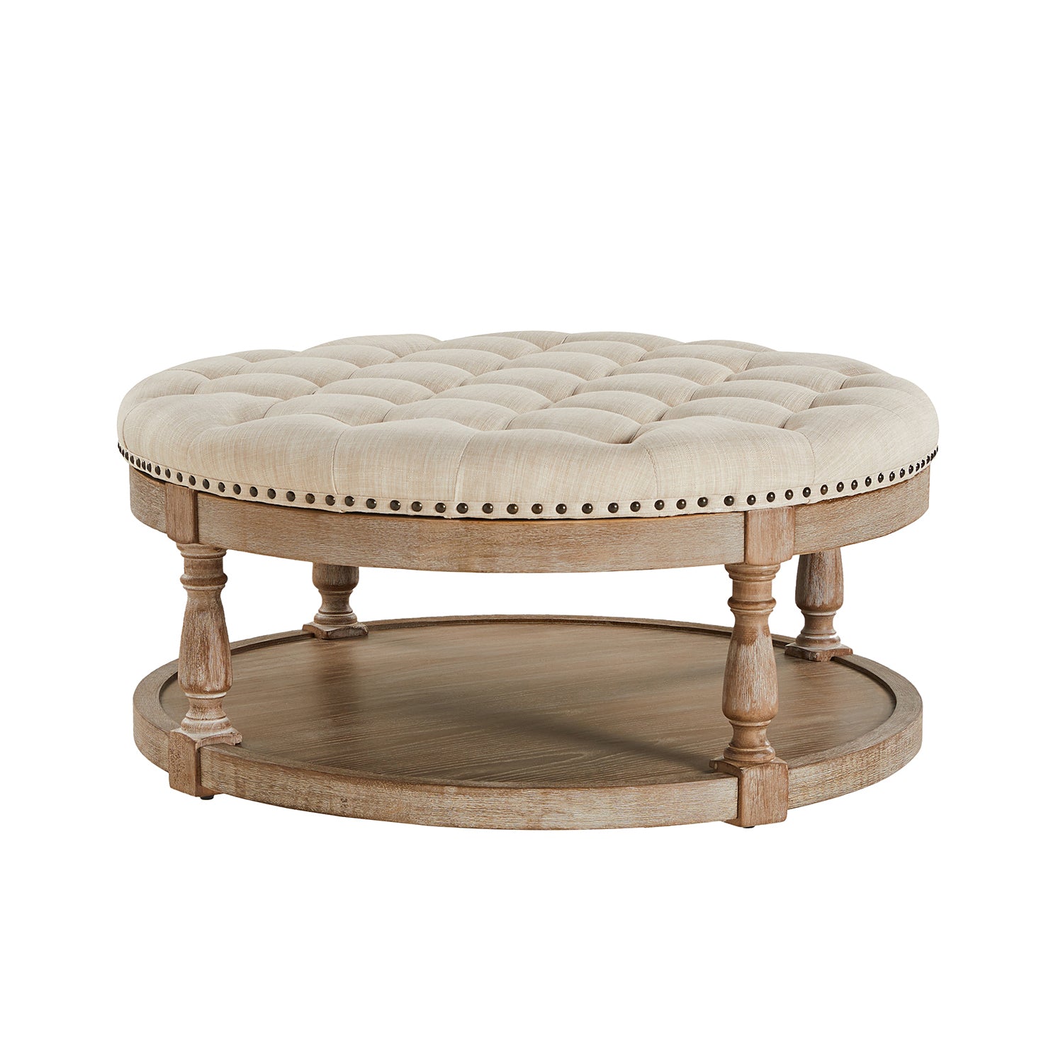 Deoius Tufted Round Cocktail Ottoman with Storage in Linen