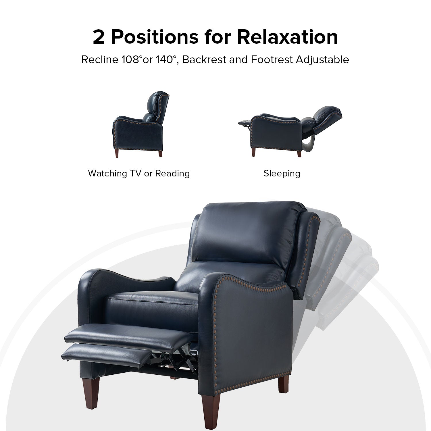 Hyde Genuine Leather Recliner in Navy