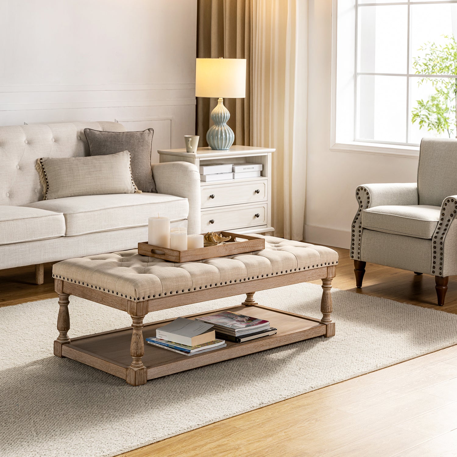 Jordan Upholstered Storage Ottoman in Linen