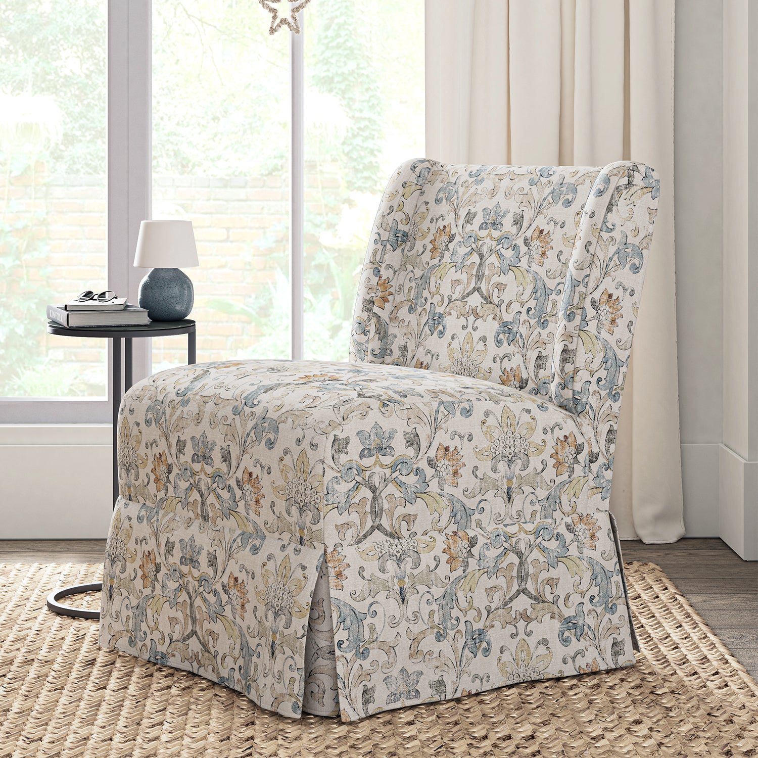 Edwin Slipcovered Chair in Damask
