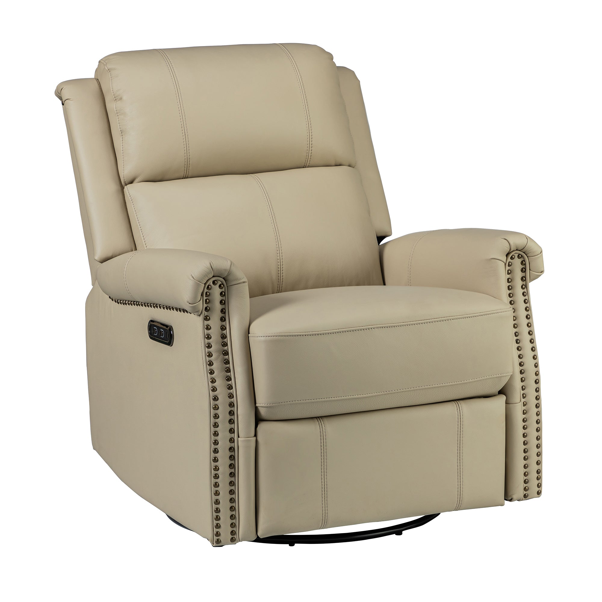 Kaietan Genuine Leather Power Rocking Recliner in Beige