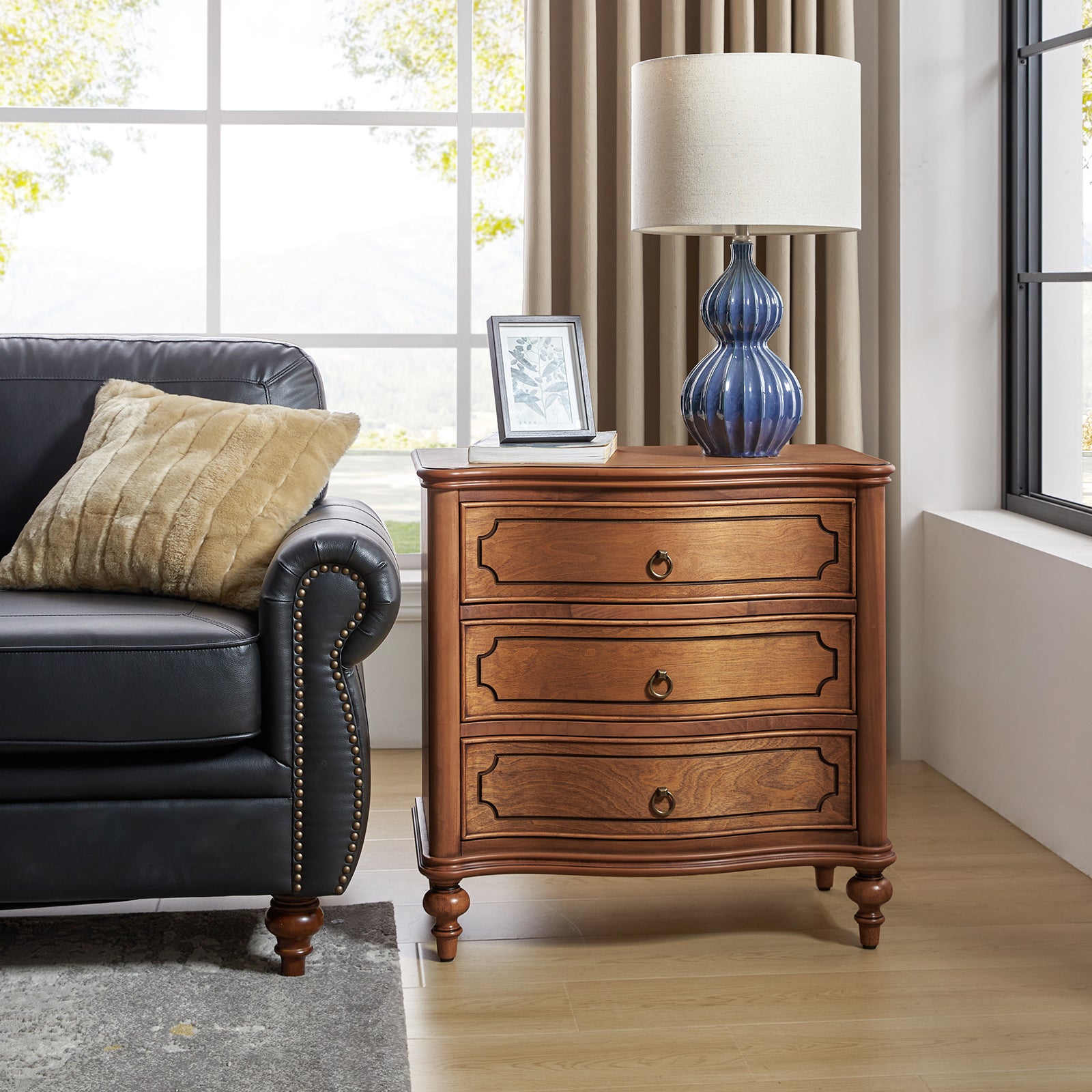 Alois 3-Drawer Nightstand in Walnut