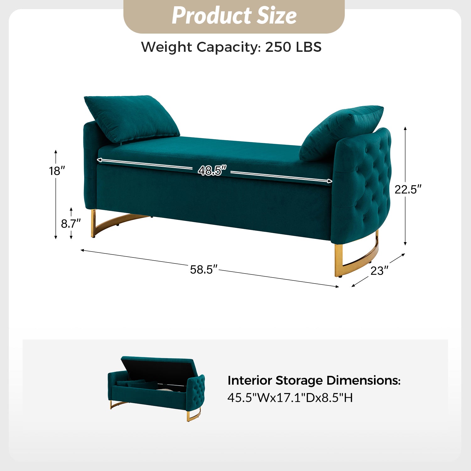 Christoph Upholstered Flip Top Storage Bench in Teal
