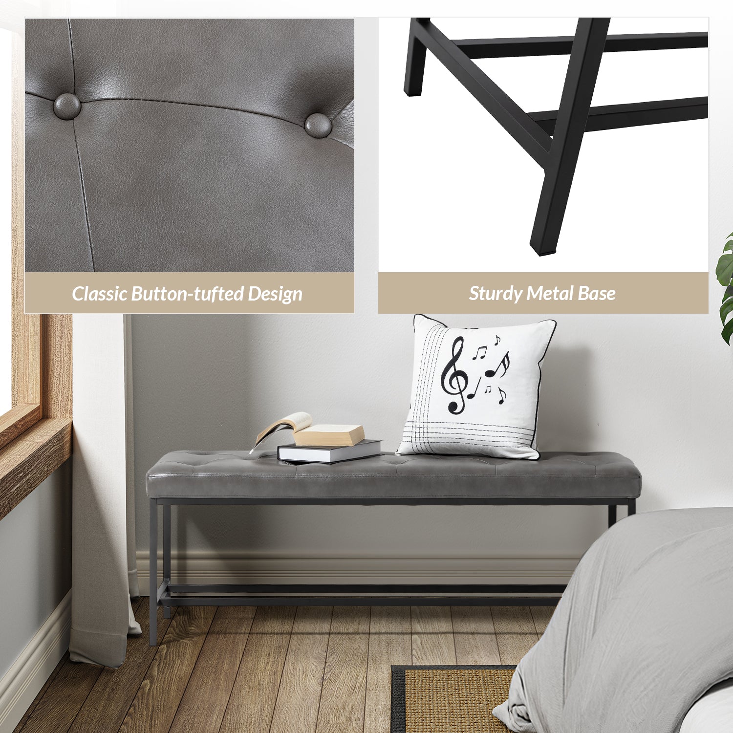 Jakob Upholstered Bench in Grey