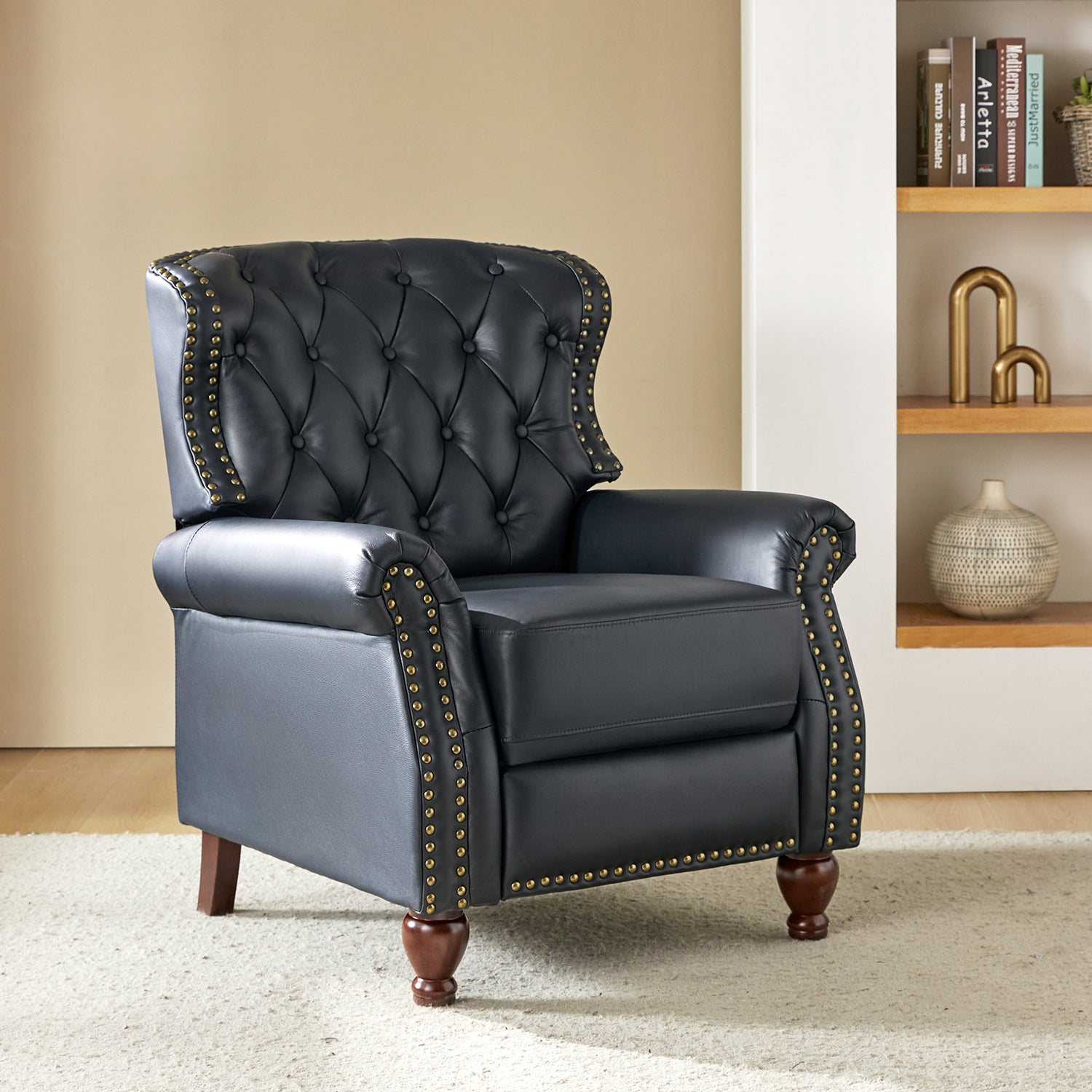 Abraham Genuine Leather Recliner in Navy