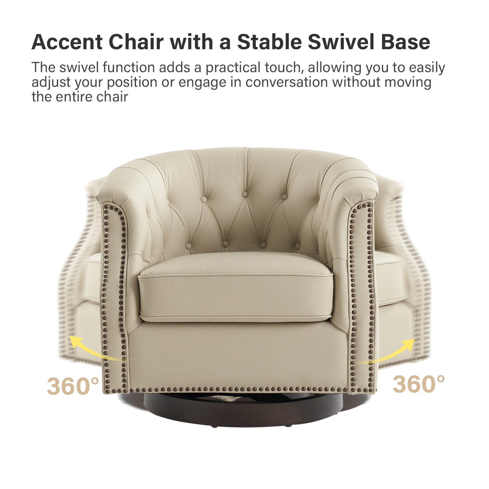 Veitin Chesterfield Rocker and Swivel Genuine Leather Chair in White