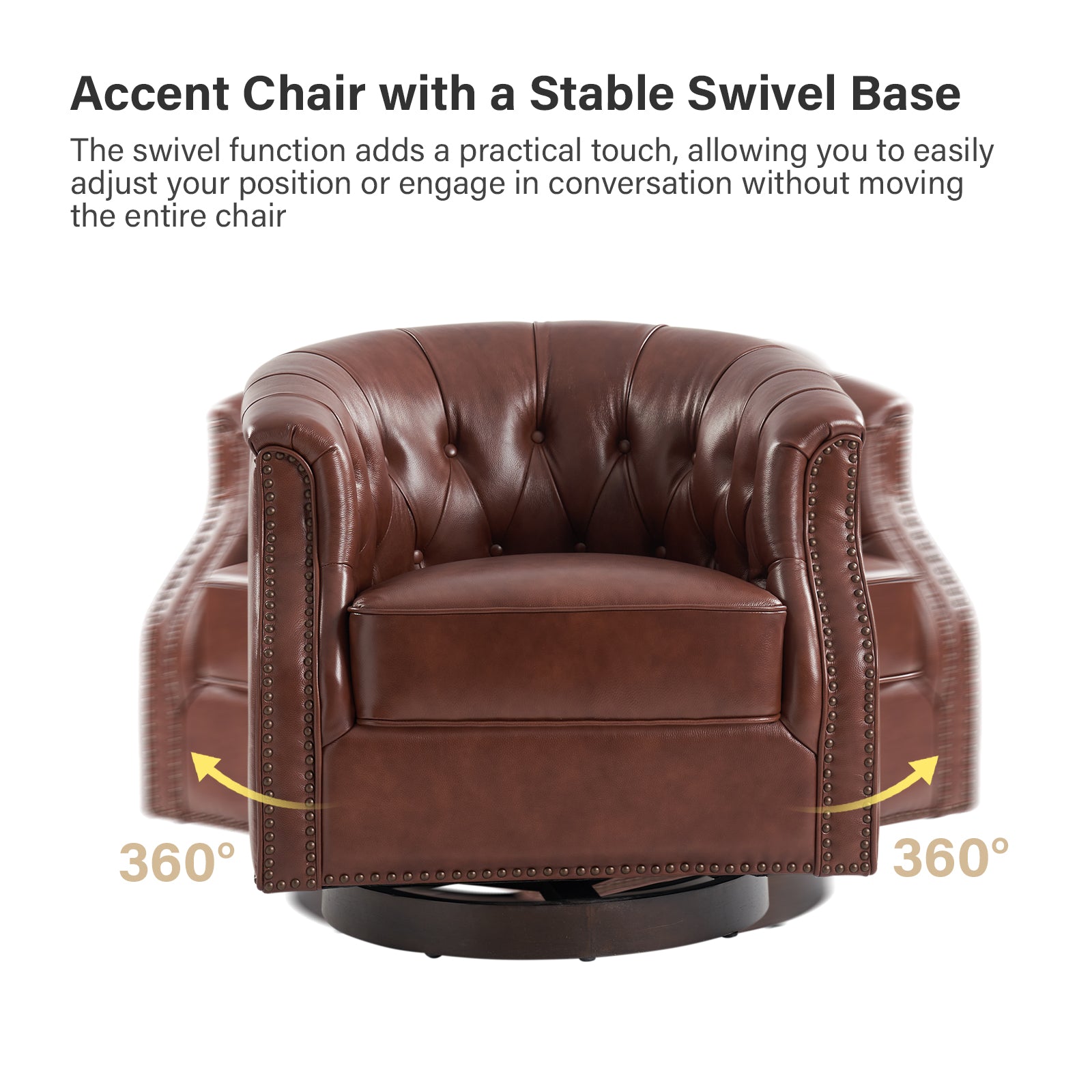 Veitin Chesterfield Rocker and Swivel Genuine Leather Chair in Brown