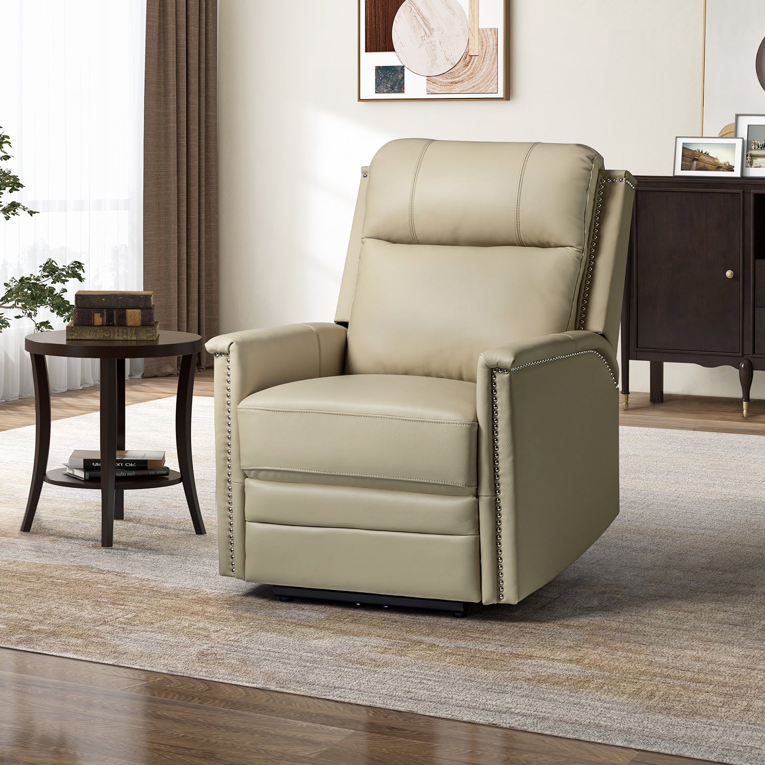 Heinrich Genuine Leather Power Recliner in Beige
