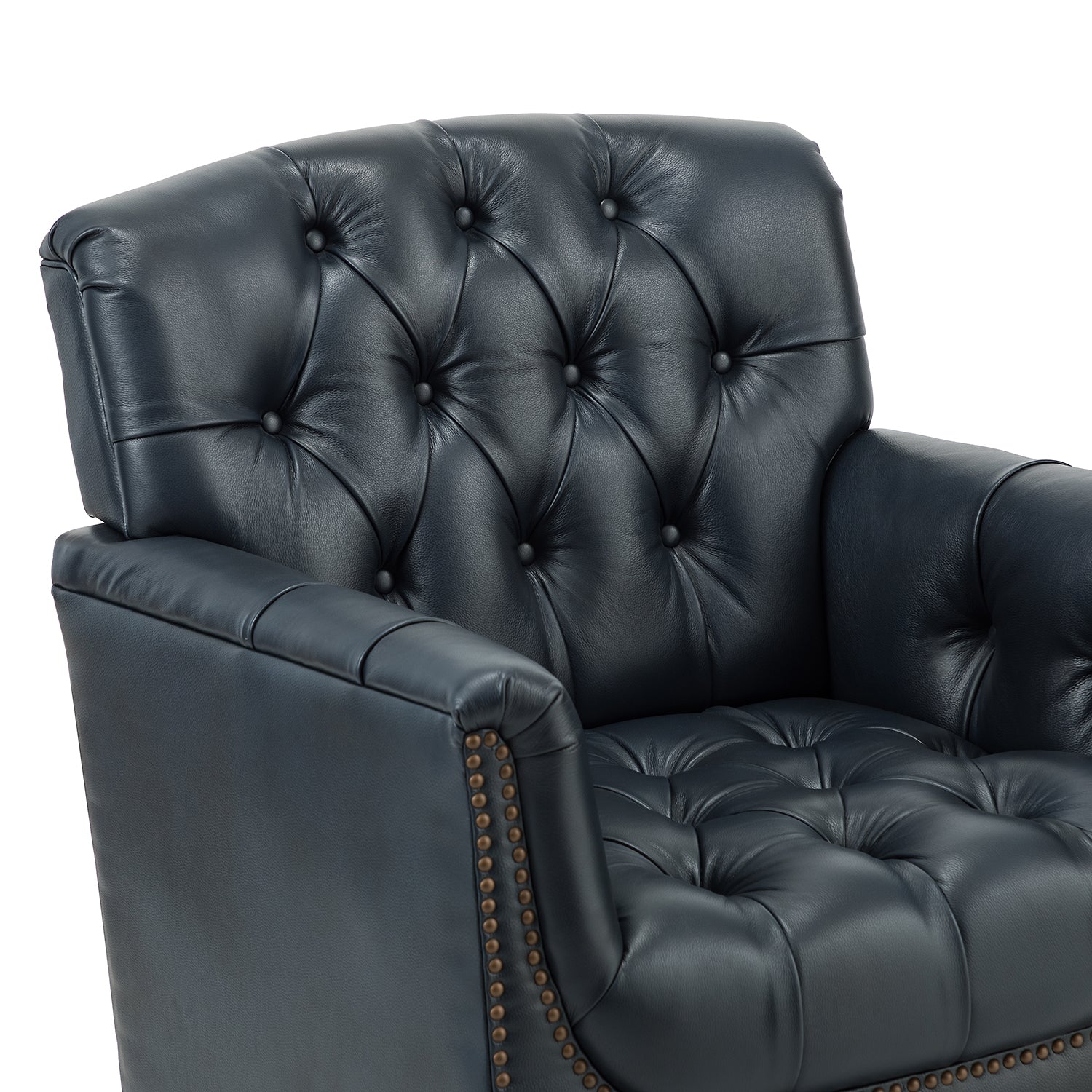 Elijah Genuine  Leather Armchair in Navy