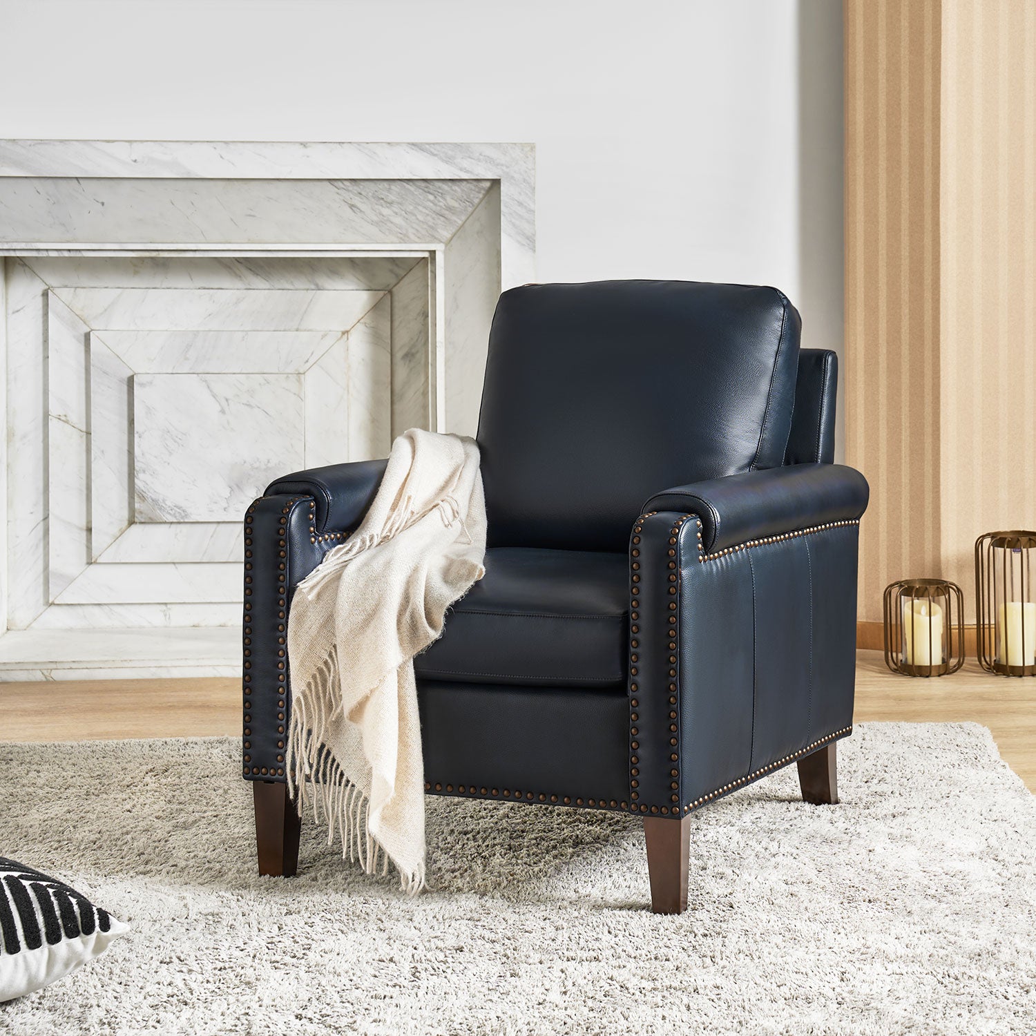 Raimund Genuine Leather Armchair in Navy