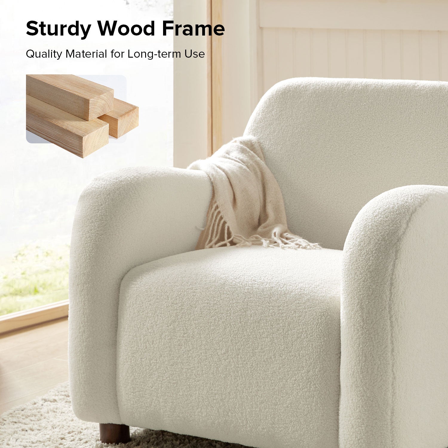 Bernie Boucle Upholstered Armchair in Ivory