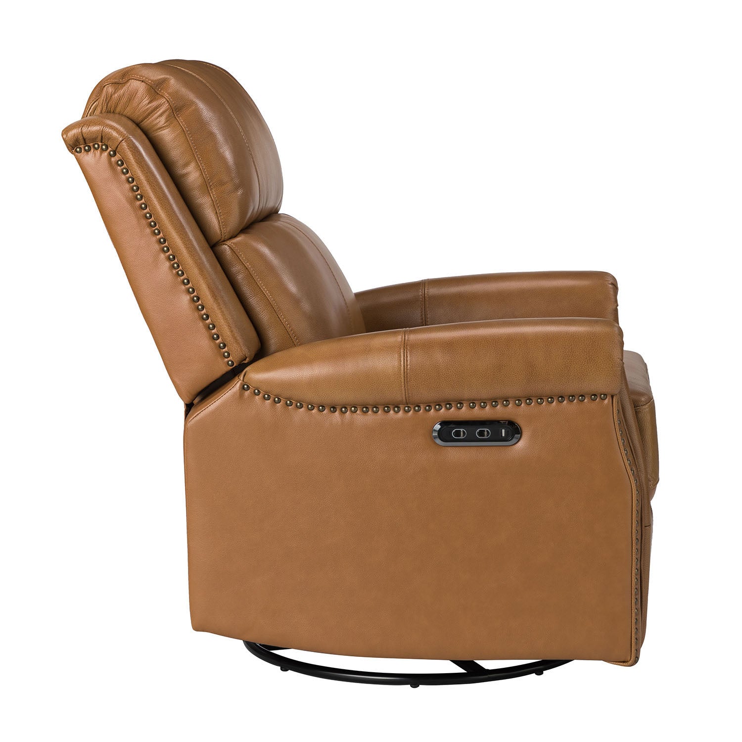Kaietan Genuine Leather Power Rocking Recliner in Camel