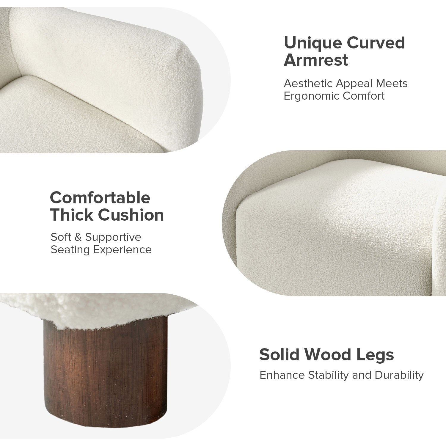 Bernie Boucle Upholstered Armchair in Ivory