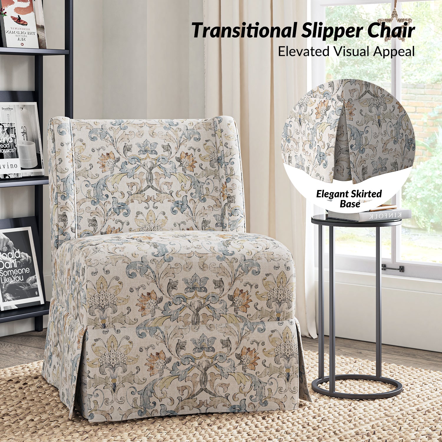 Edwin Slipcovered Chair in Damask