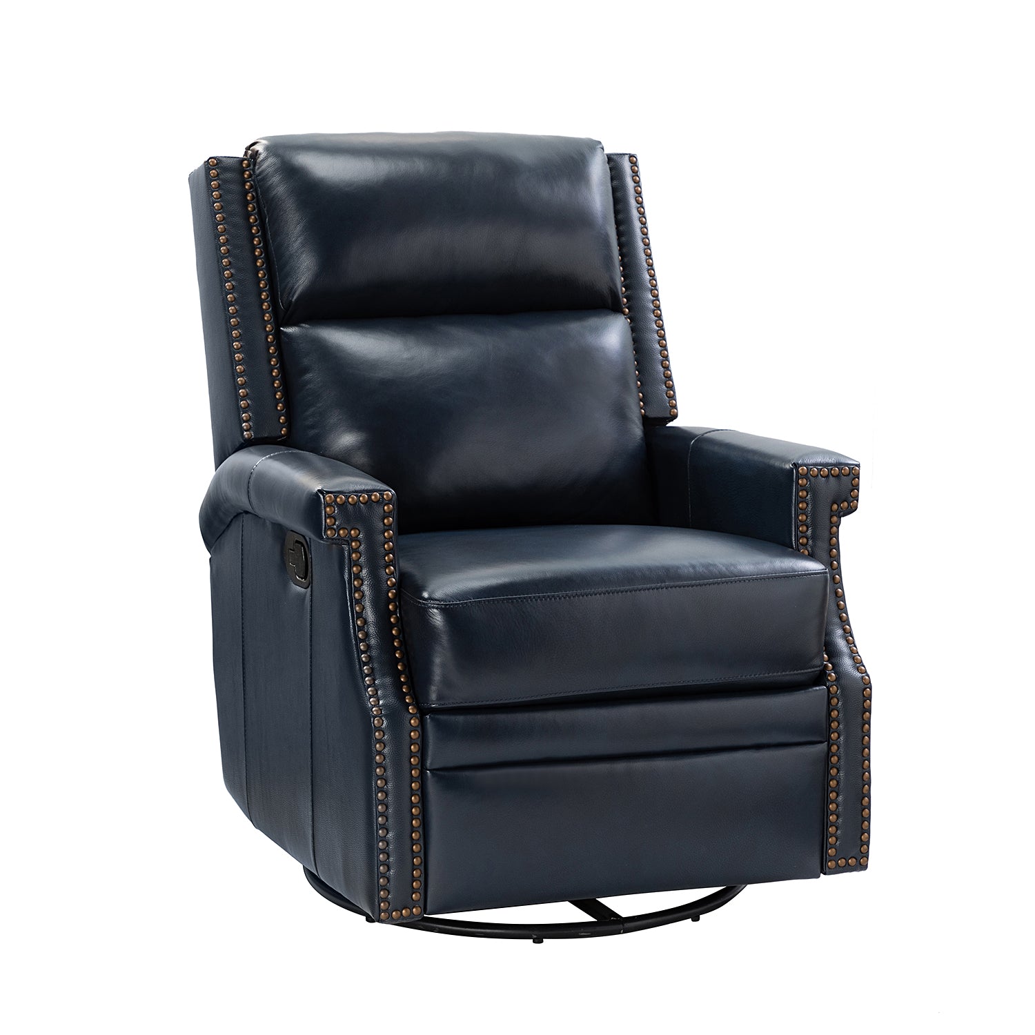 Louise Genuine Leather Swivel Rocker Recliner in Navy