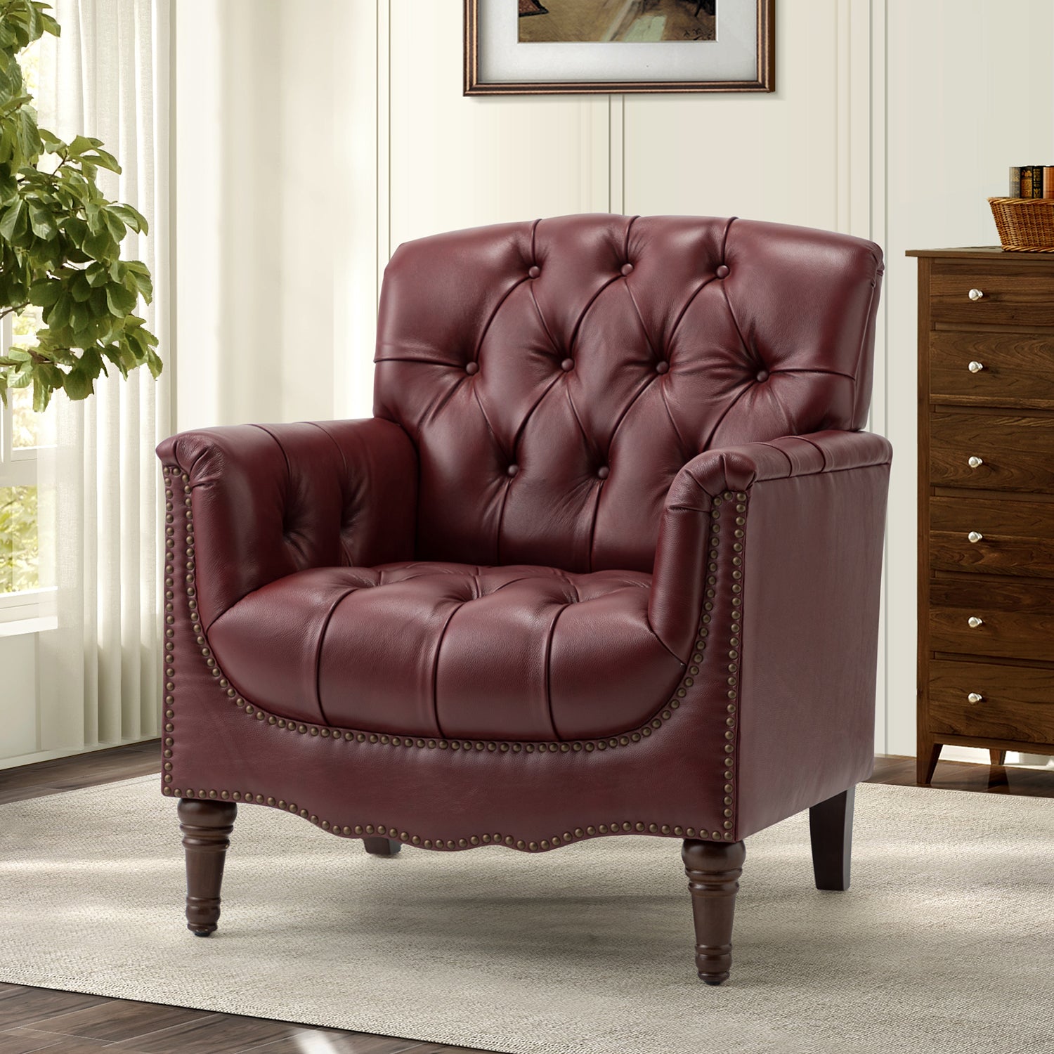 Elijah Genuine  Leather Armchair in Burgundy