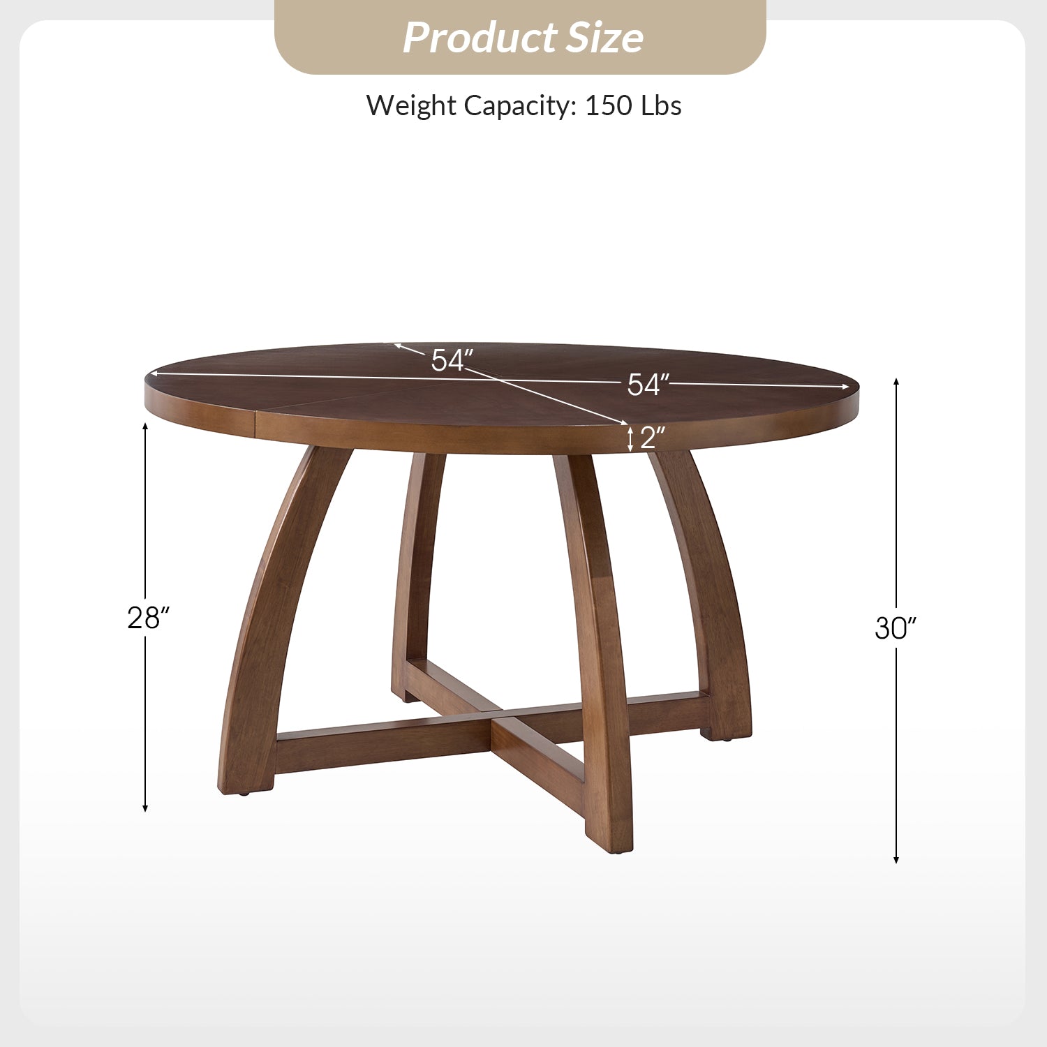 Miranda Solid Wood Round Dining Table in Walnut