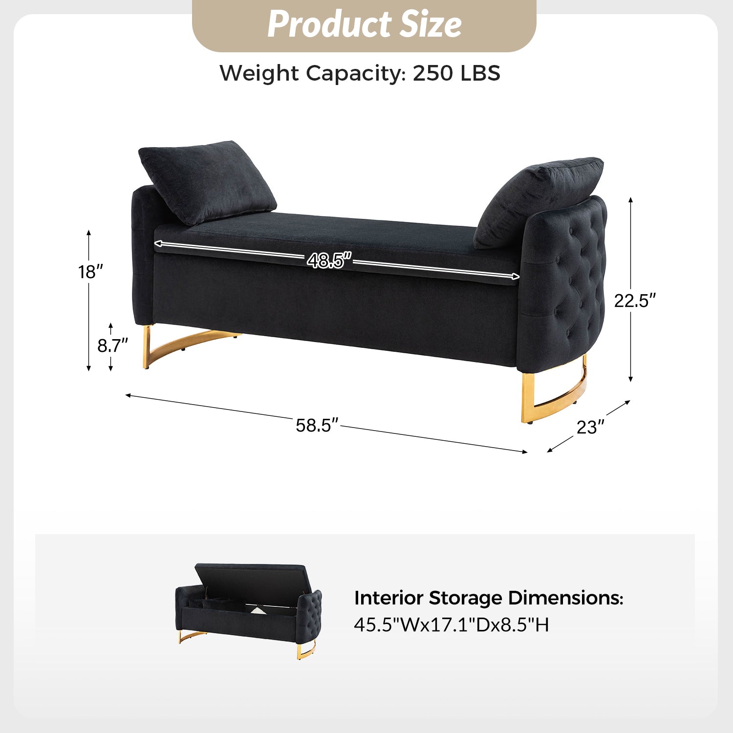 Christoph Upholstered Flip Top Storage Bench in Black