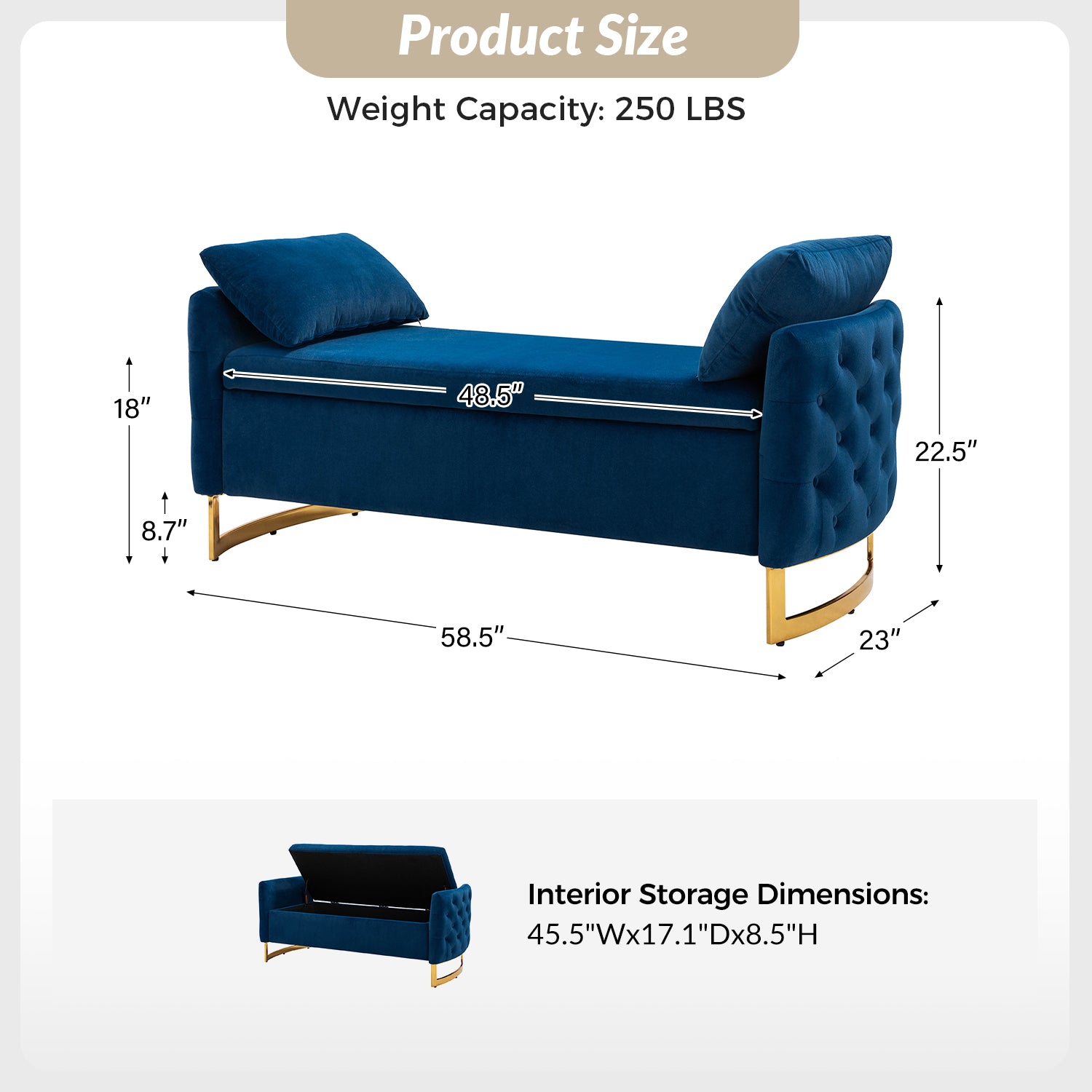 Christoph Upholstered Flip Top Storage Bench in Navy