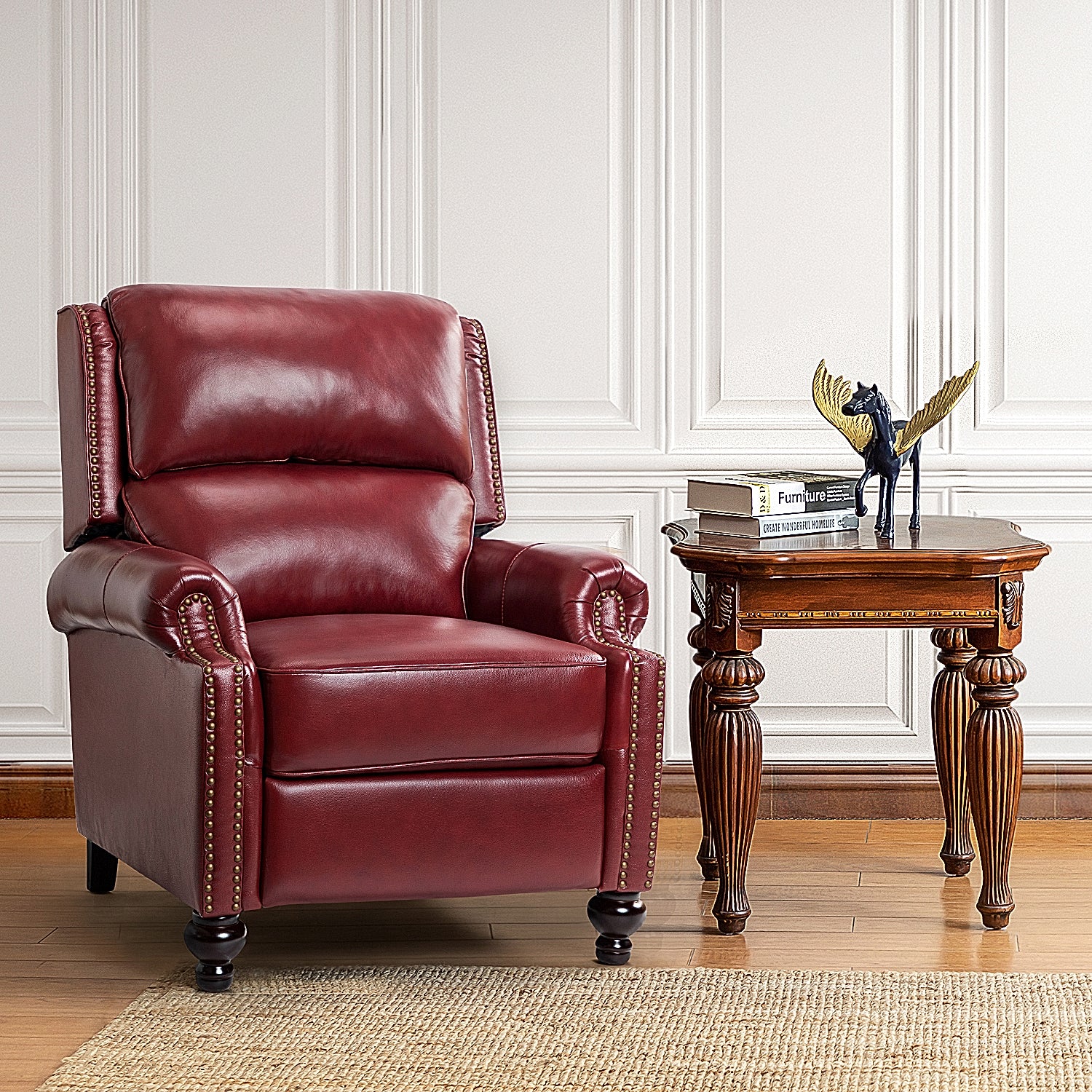 Franco Genuine Leather Recliner in Burgundy