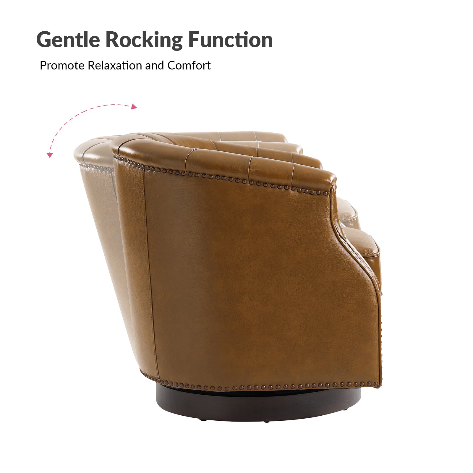 Veitin Chesterfield Rocker and Swivel Genuine Leather Chair in Camel