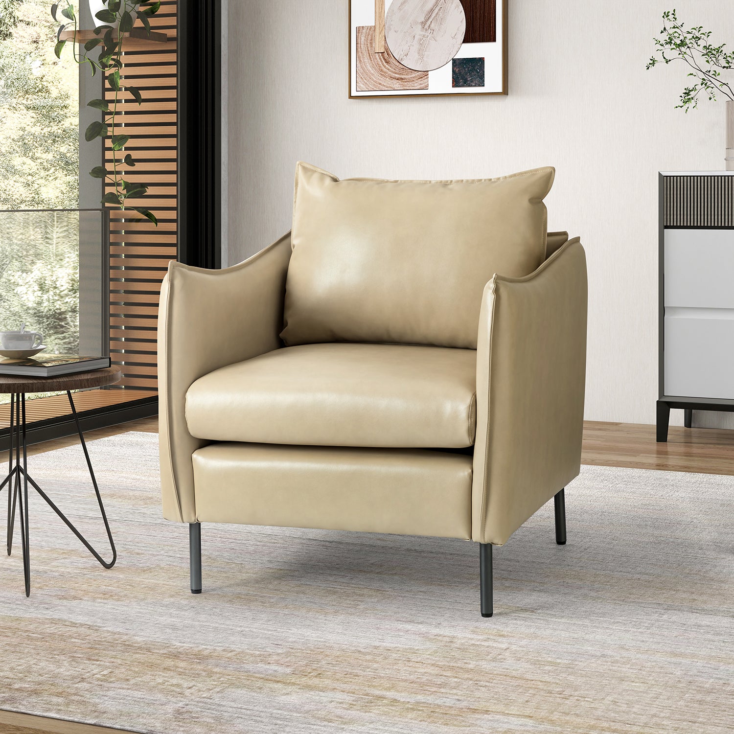 Georges Vegan Leather Armchair in Beige