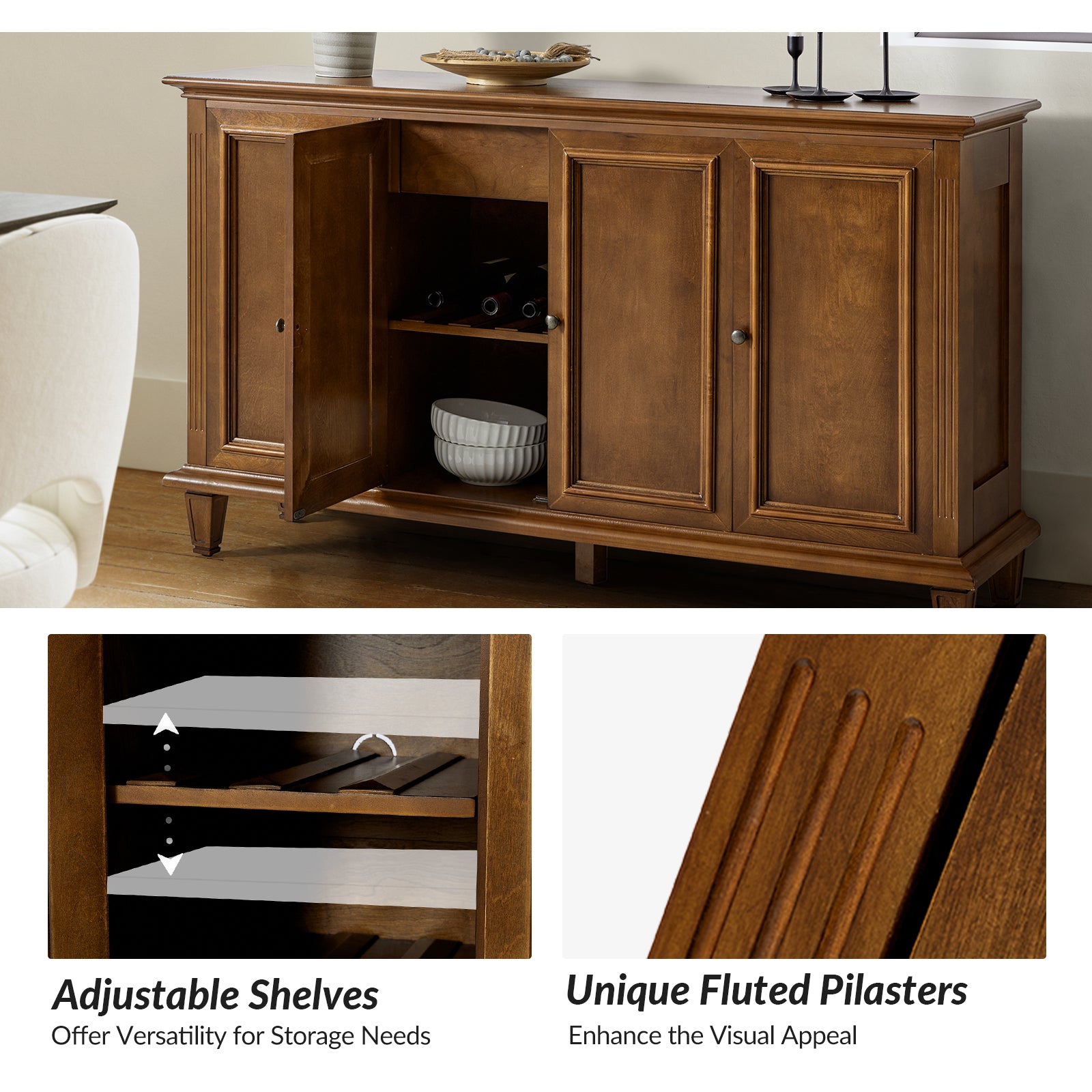 Erwin Sideboard with Wine Bottle Storage in Walnut