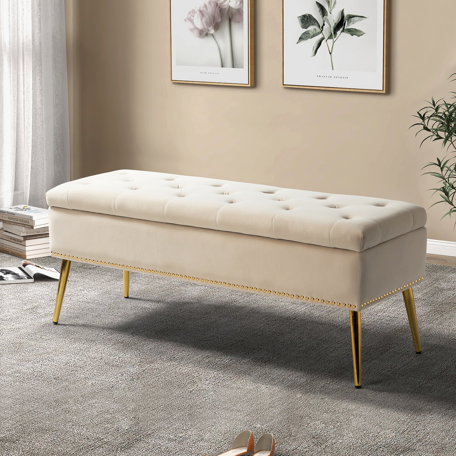 Achilles Storage Bench in Tan