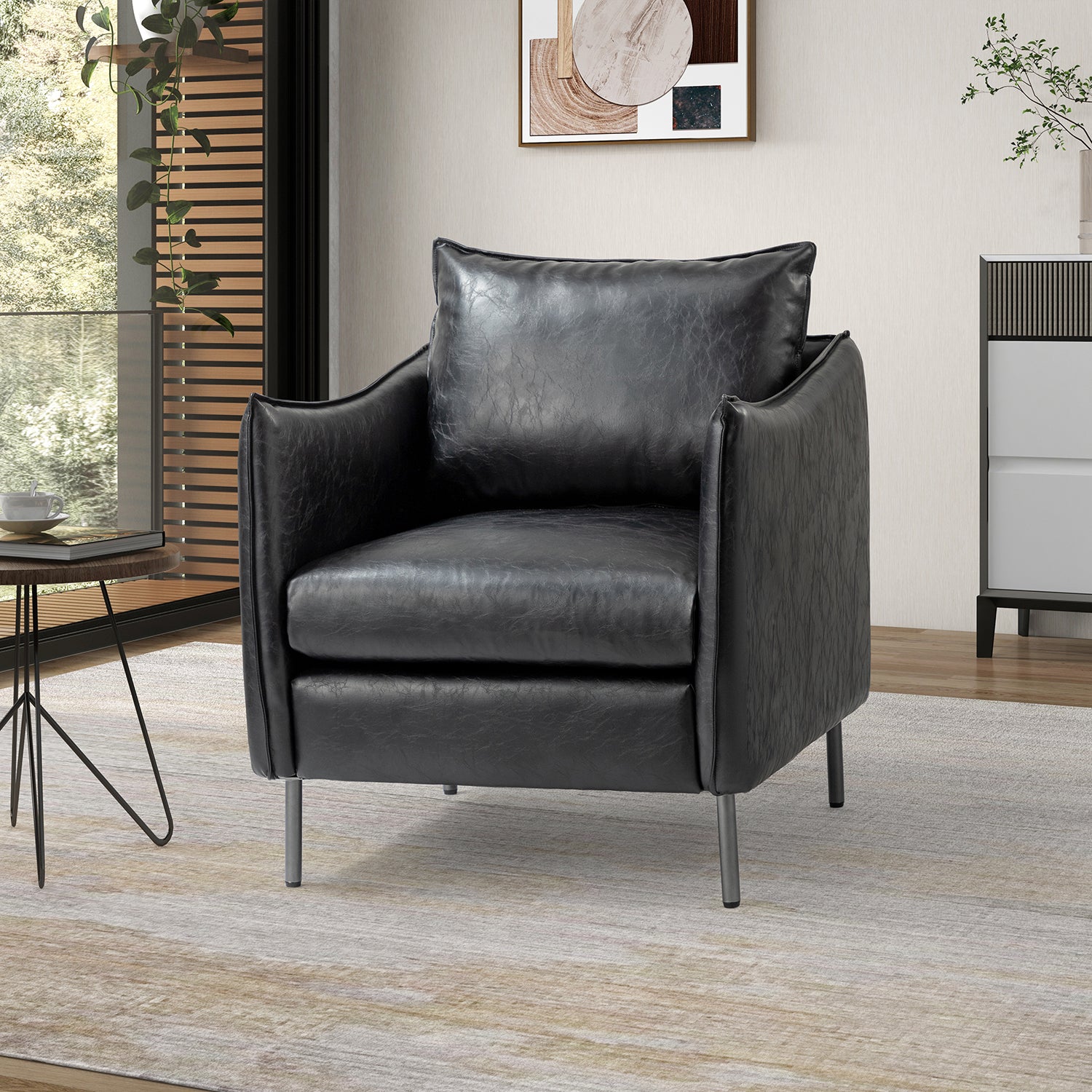 Georges Vegan Leather Armchair in Black