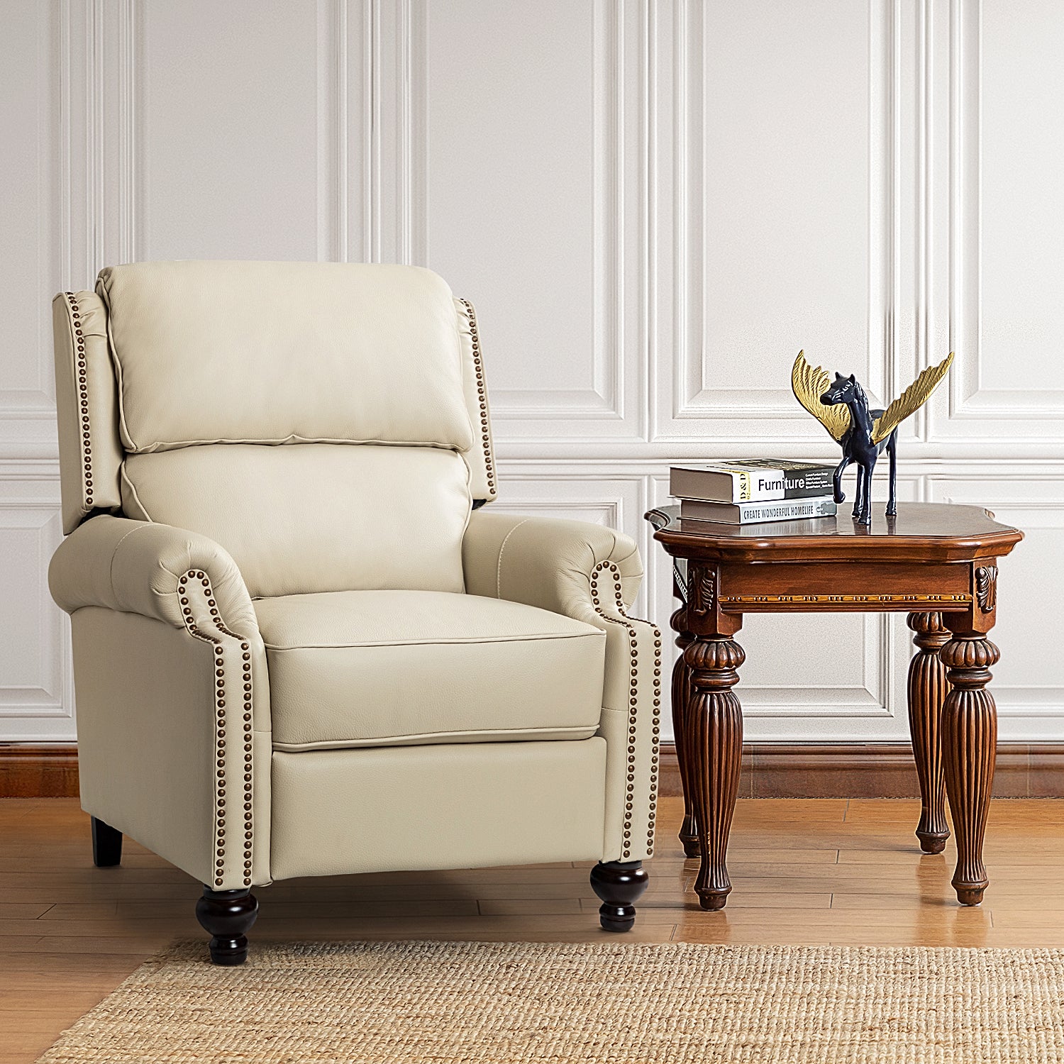 Franco Genuine Leather Recliner in Beige