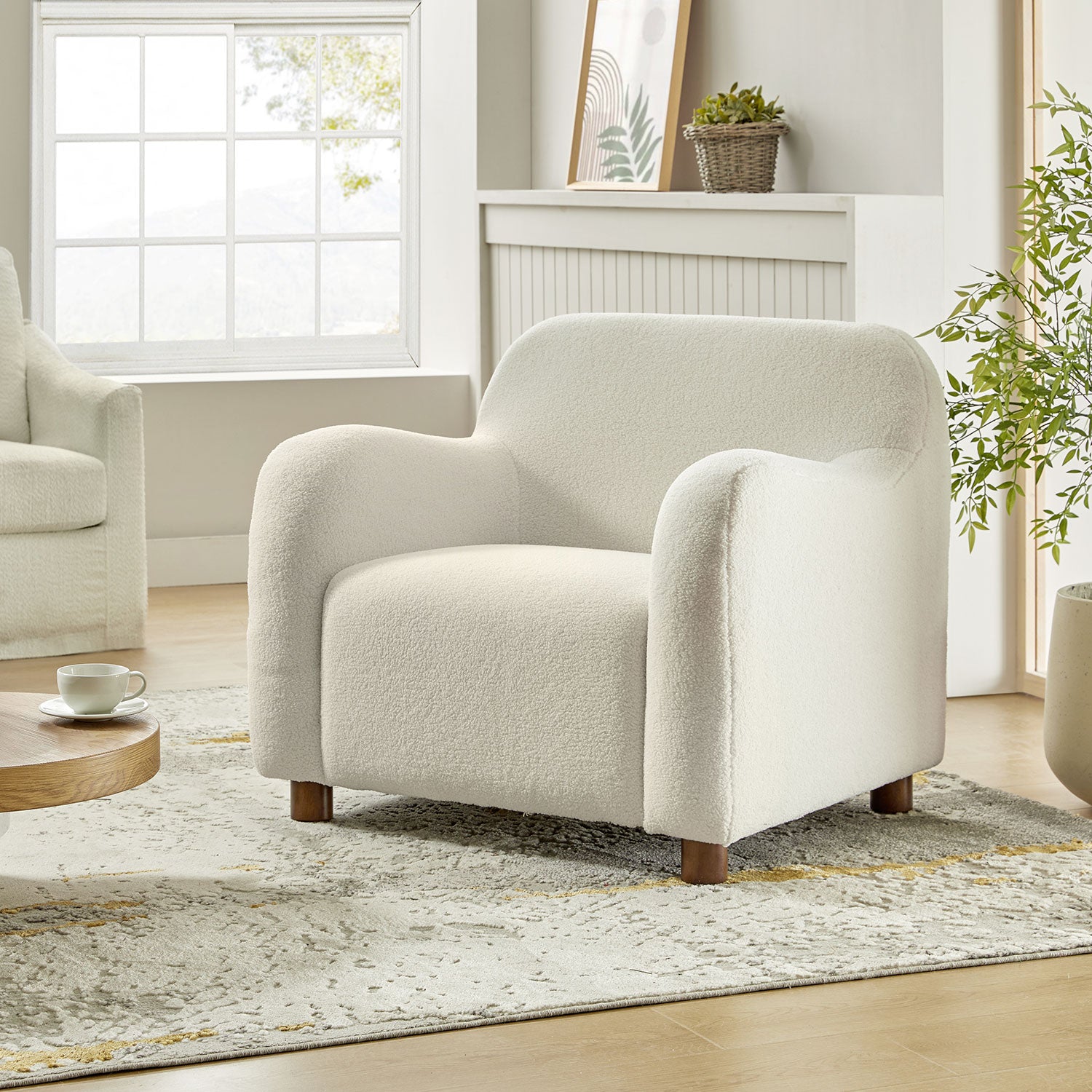 Bernie Boucle Upholstered Armchair in Ivory