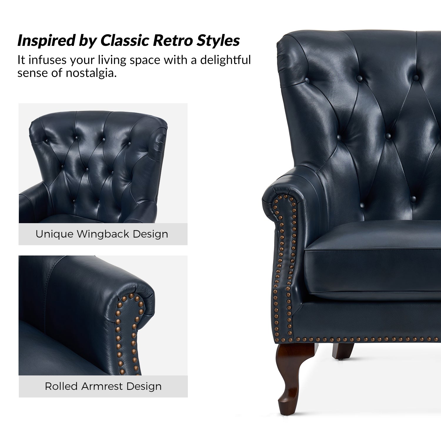 Anthony Genuine Leather Armchair in Navy