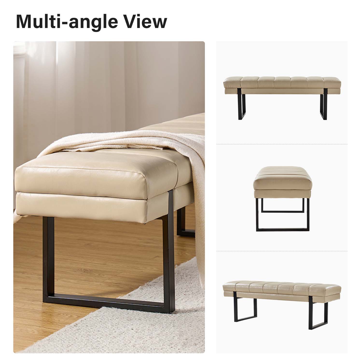 Laurg Upholstered Bench in Beige