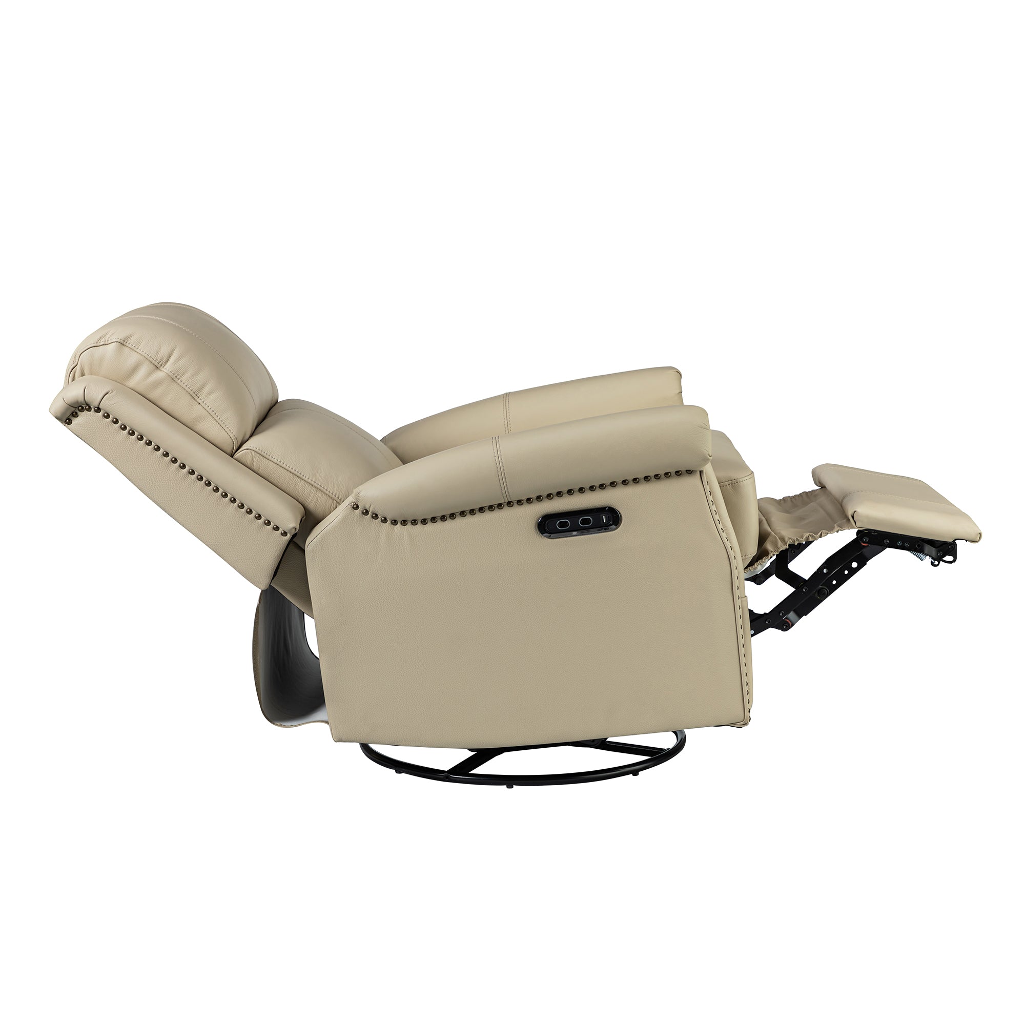 Kaietan Genuine Leather Power Rocking Recliner in Beige