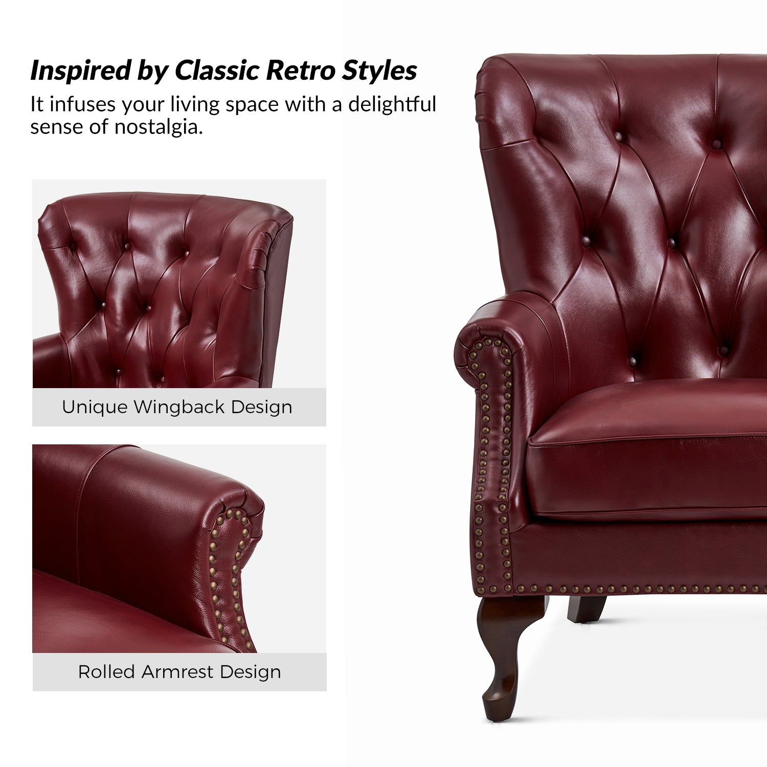 Anthony Genuine Leather Armchair in Burgundy