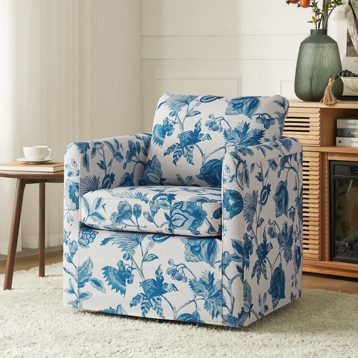 Armando Slipcovered Swivel Chair in Turquoise