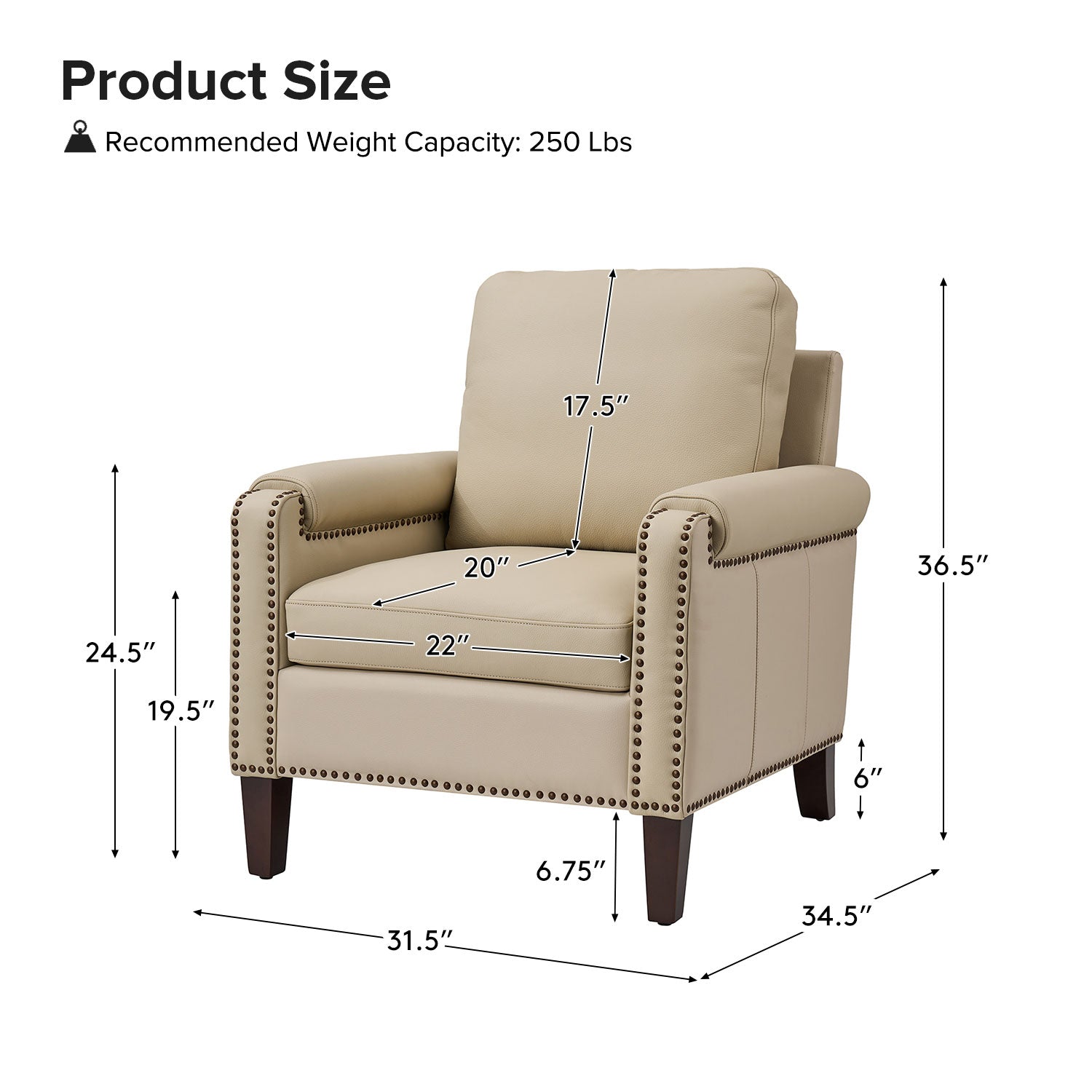 Raimund Genuine Leather Armchair in Beige