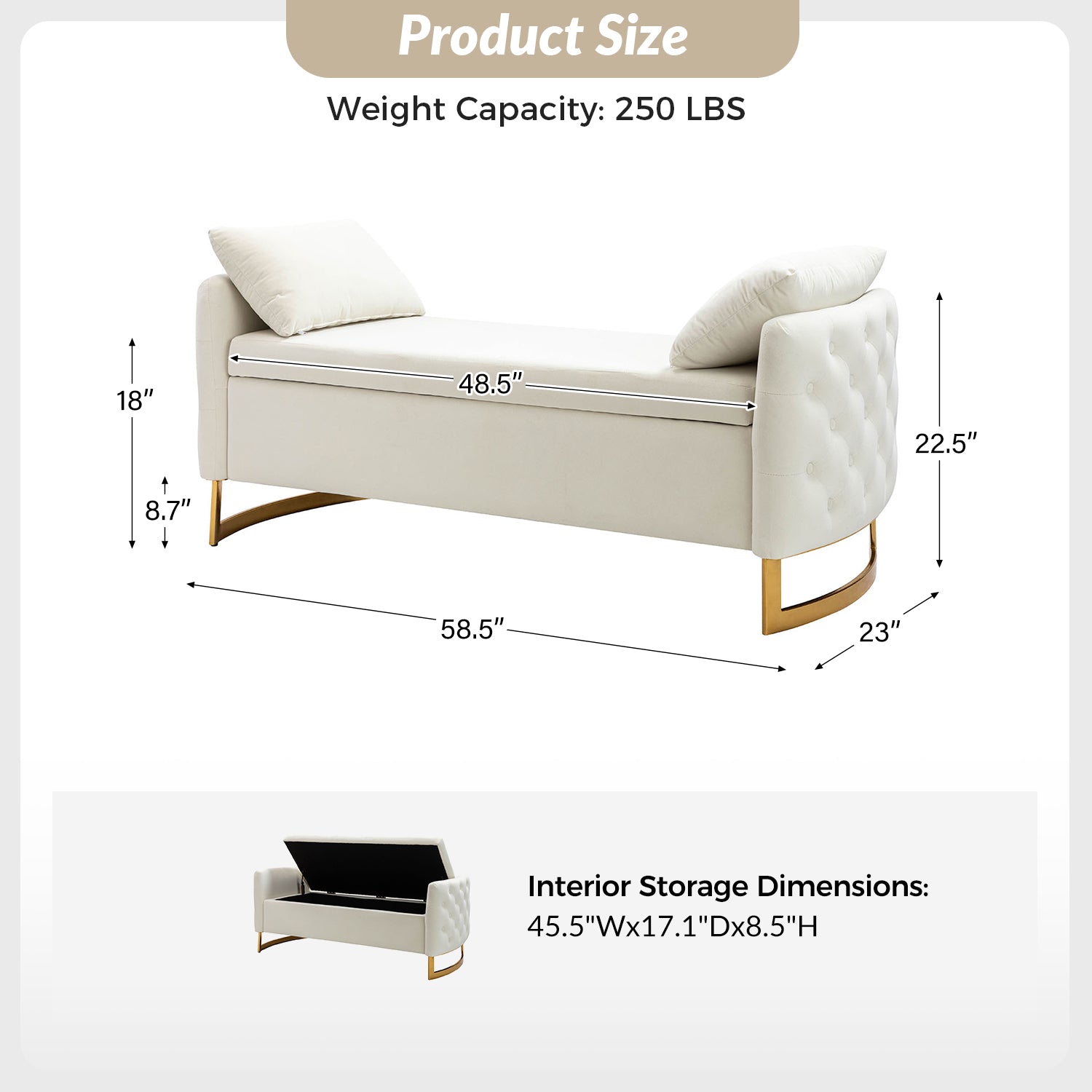 Christoph Upholstered Flip Top Storage Bench in Ivory