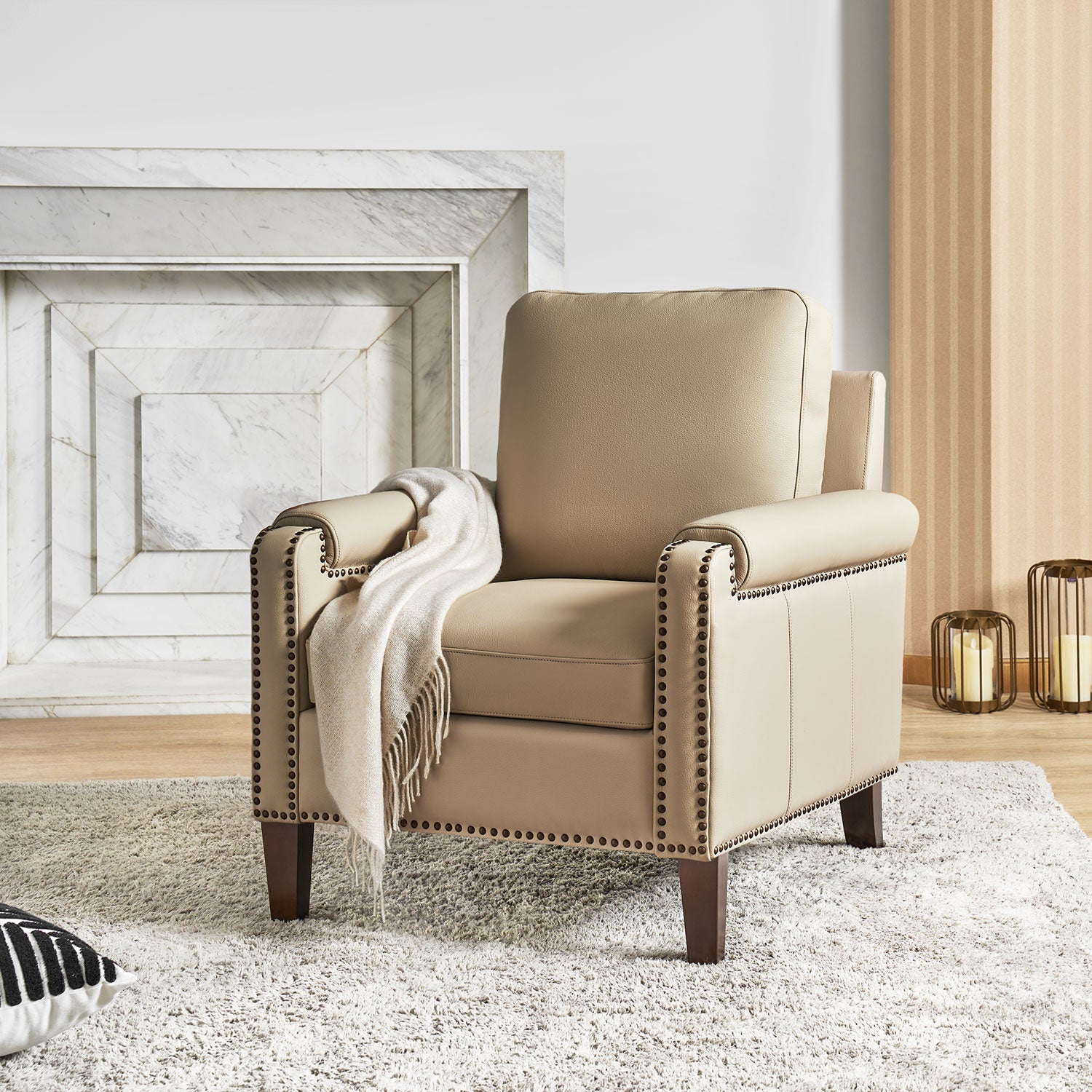 Raimund Genuine Leather Armchair in Beige