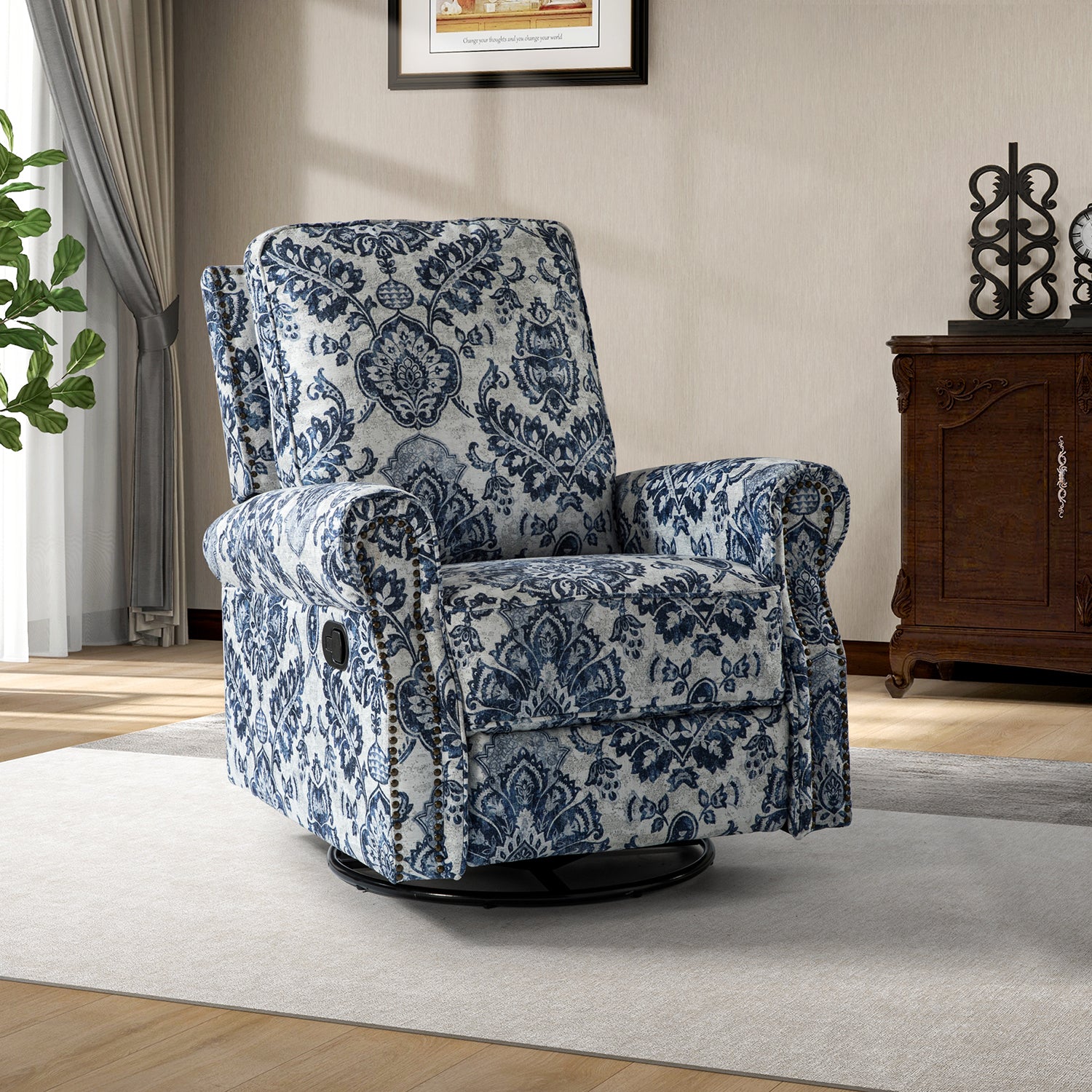 Kaspar Manual Swivel Glider Recliner in Damask
