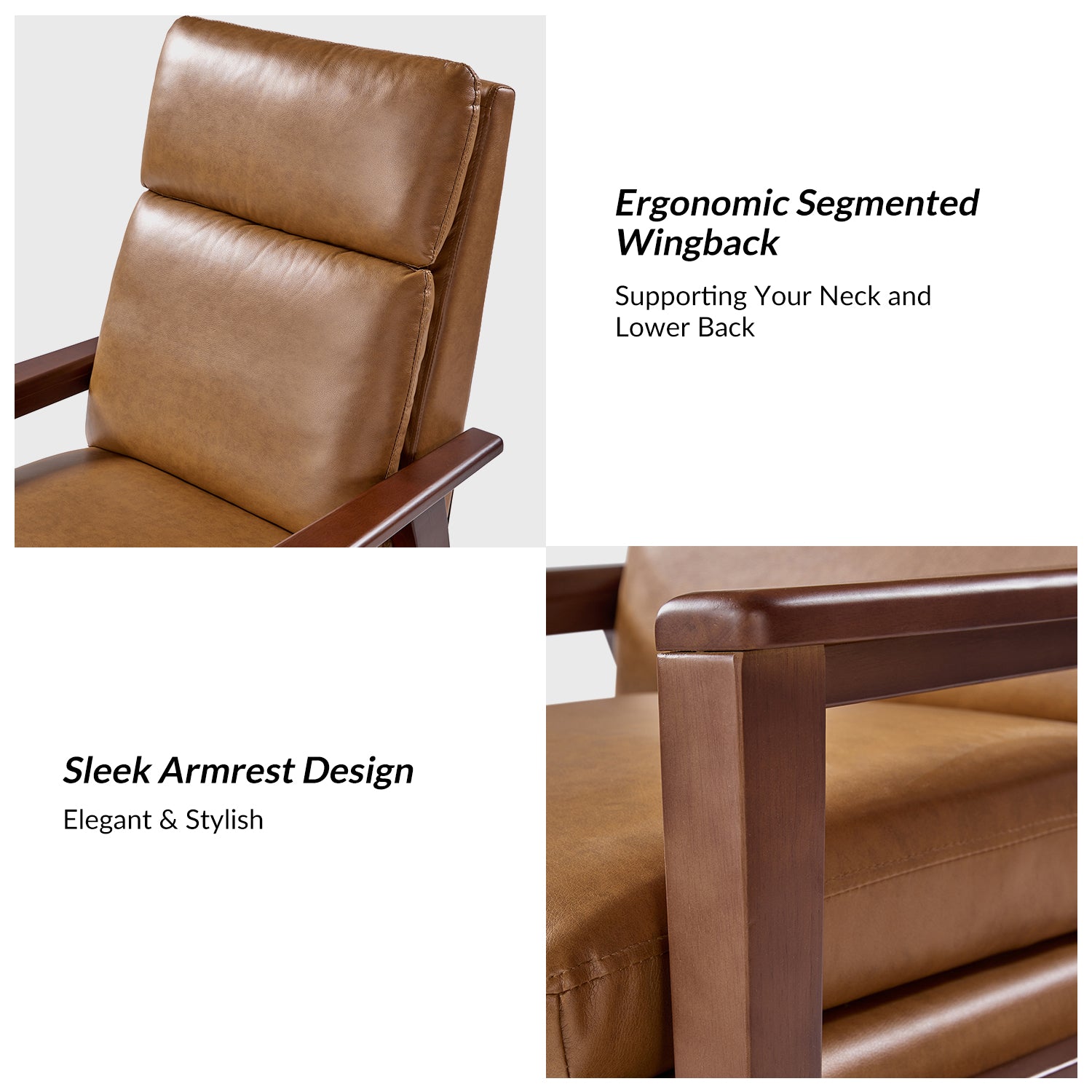 Patrick Vegan Leather Solid Wood Recliner in Camel