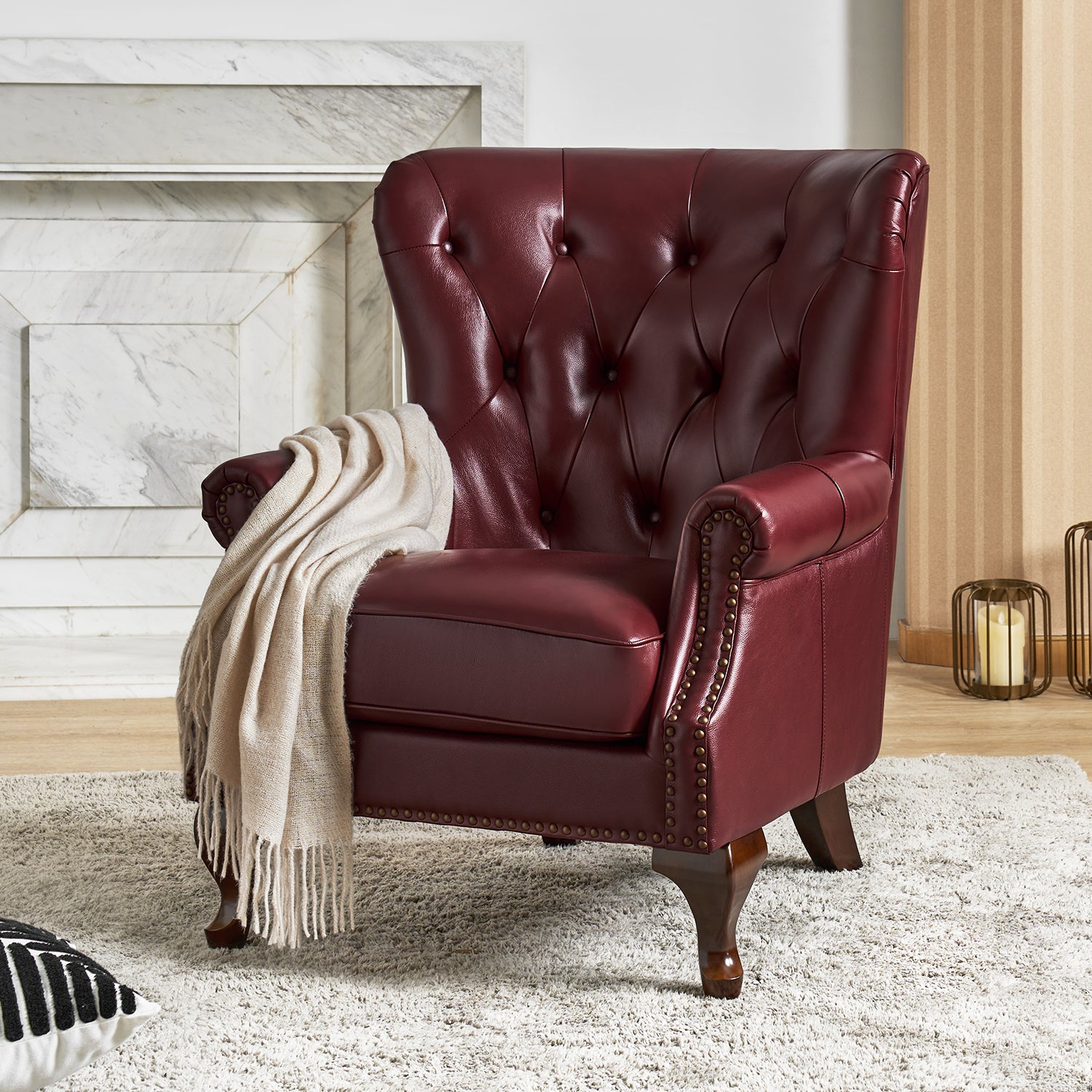 Anthony Genuine Leather Armchair in Burgundy