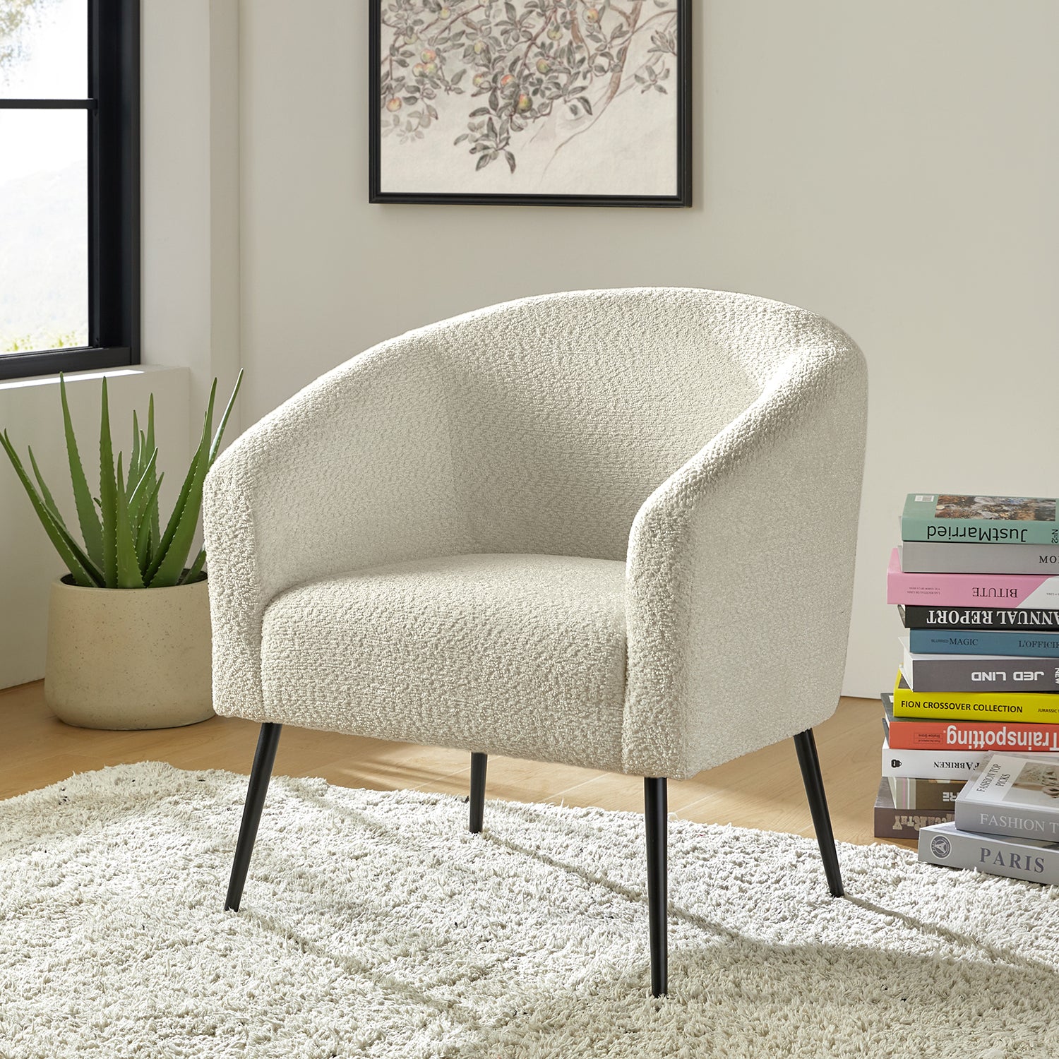 George Modern Boucle Armchair in Ivory